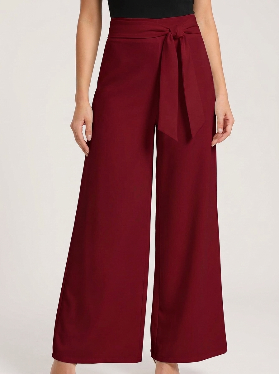 Women's High-Waisted Tie-Belt Wide-Leg Trousers - Pleated Fluid Tailored Pants