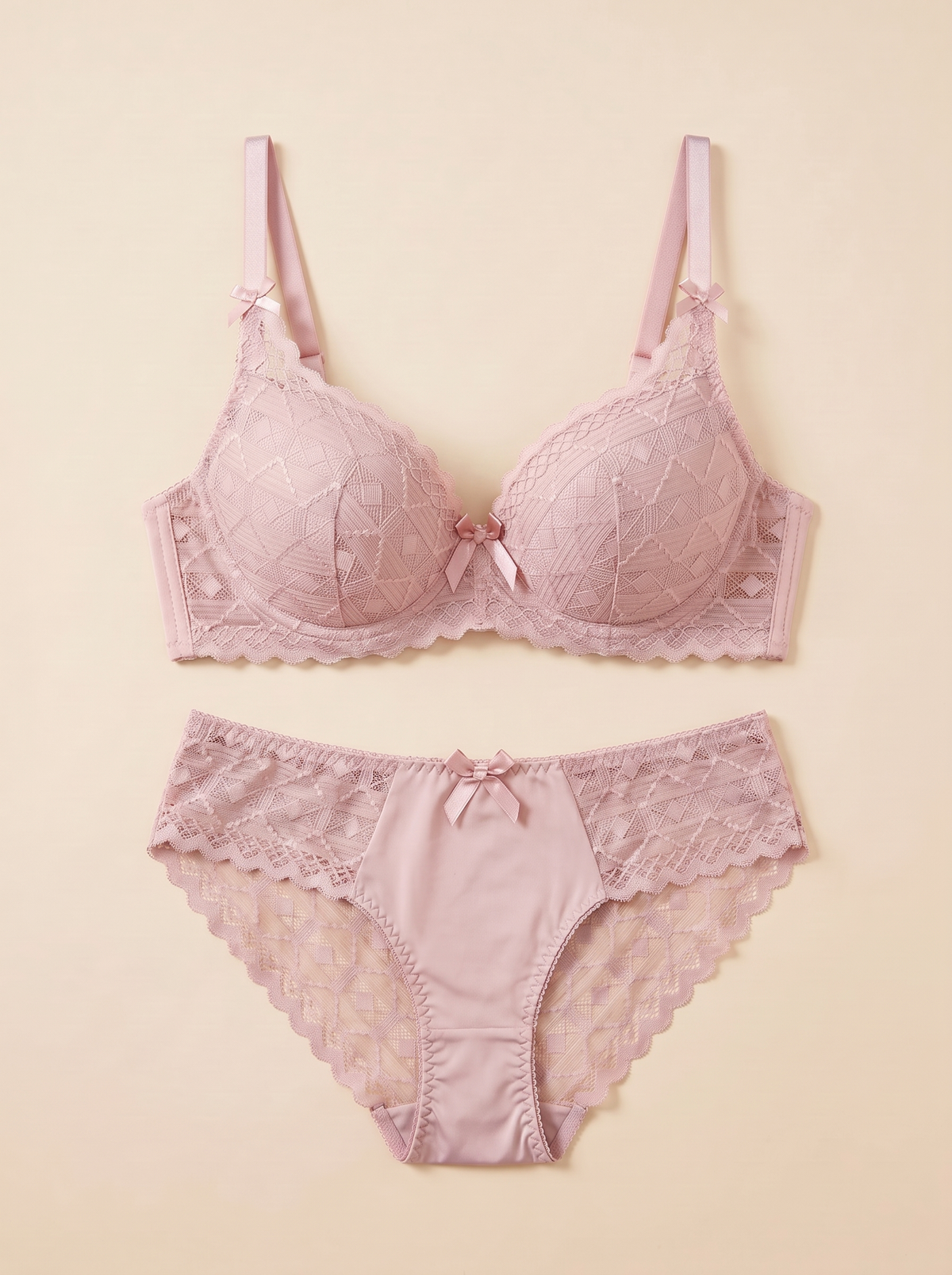Women's Lace Underwire Bra and Matching Panty Lingerie Set – Sheer Leaf Motif Bralette & Briefs