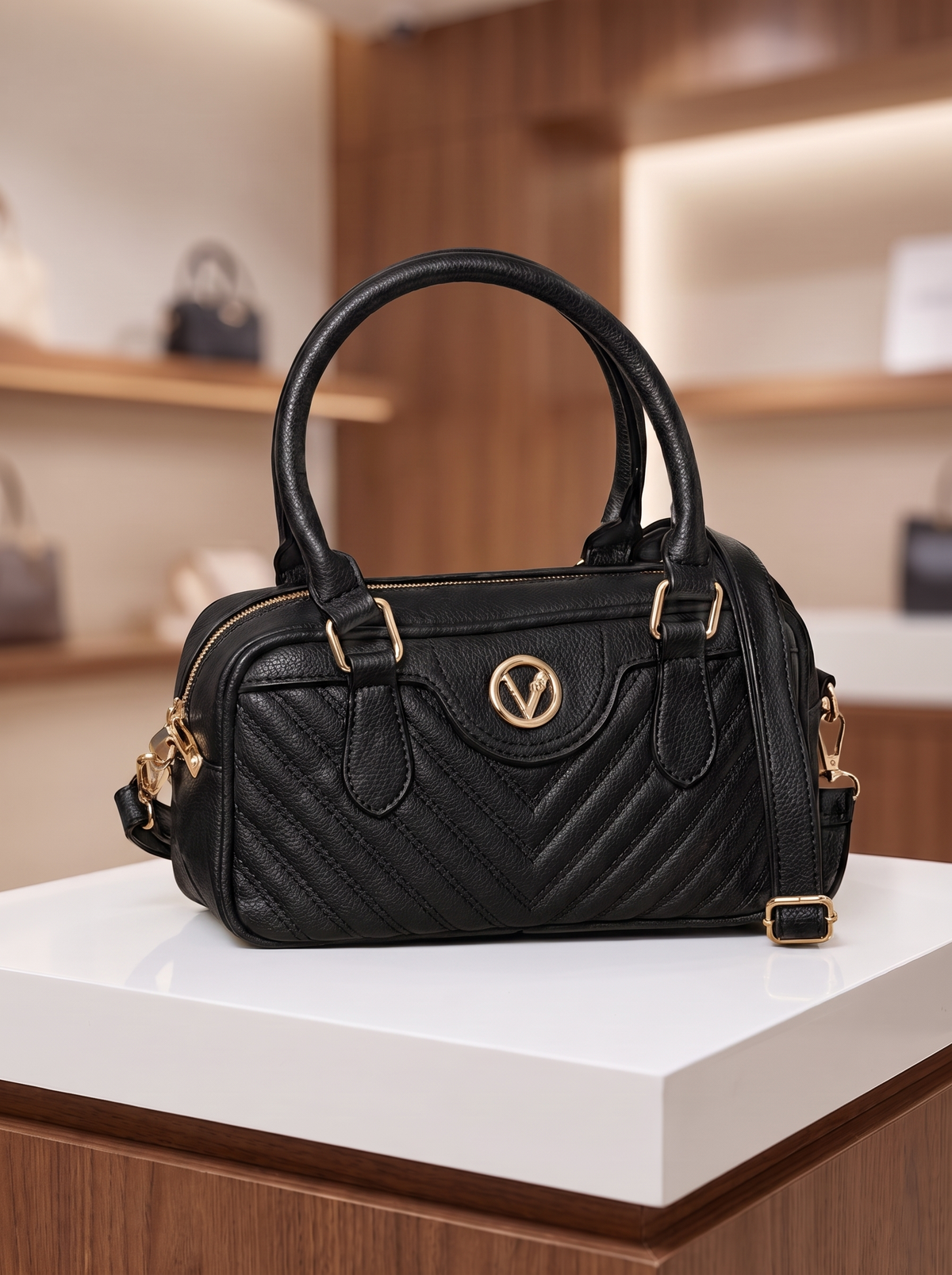 Elegant Chevron Quilted Top-Handle Handbag – Versatile Satchel Bag