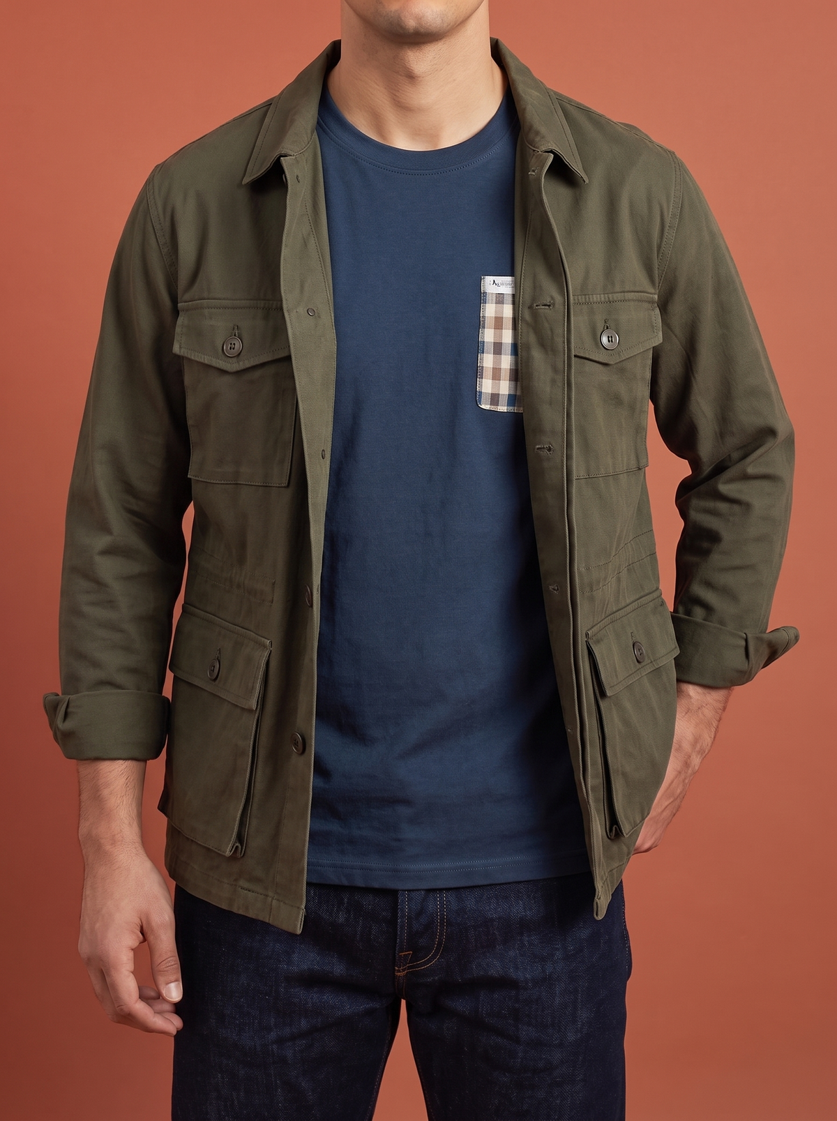 Men’s Heritage Cotton Pocket T-Shirt – Signature Check Contrast