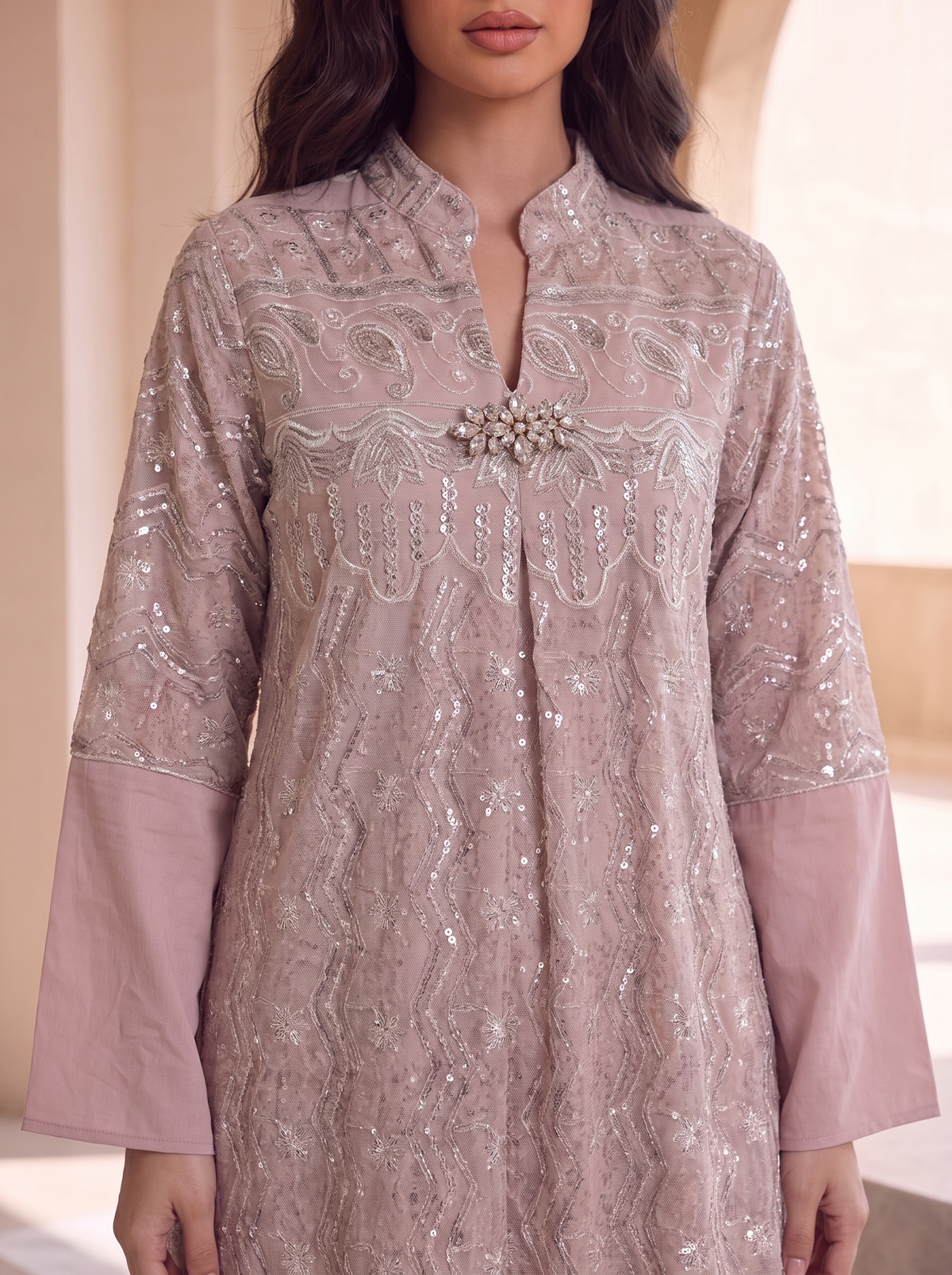 Women’s Embroidered & Sequined Maxi Kaftan Dress – Elegant Long-Sleeve Festive & Evening Abaya