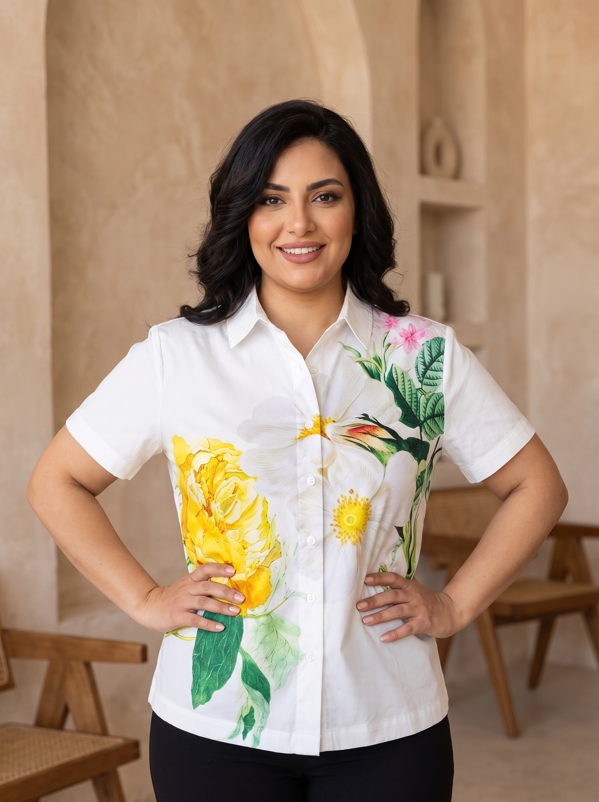 Women’s Floral Print Short-Sleeve Shirt – Casual Button-Down Summer Blouse