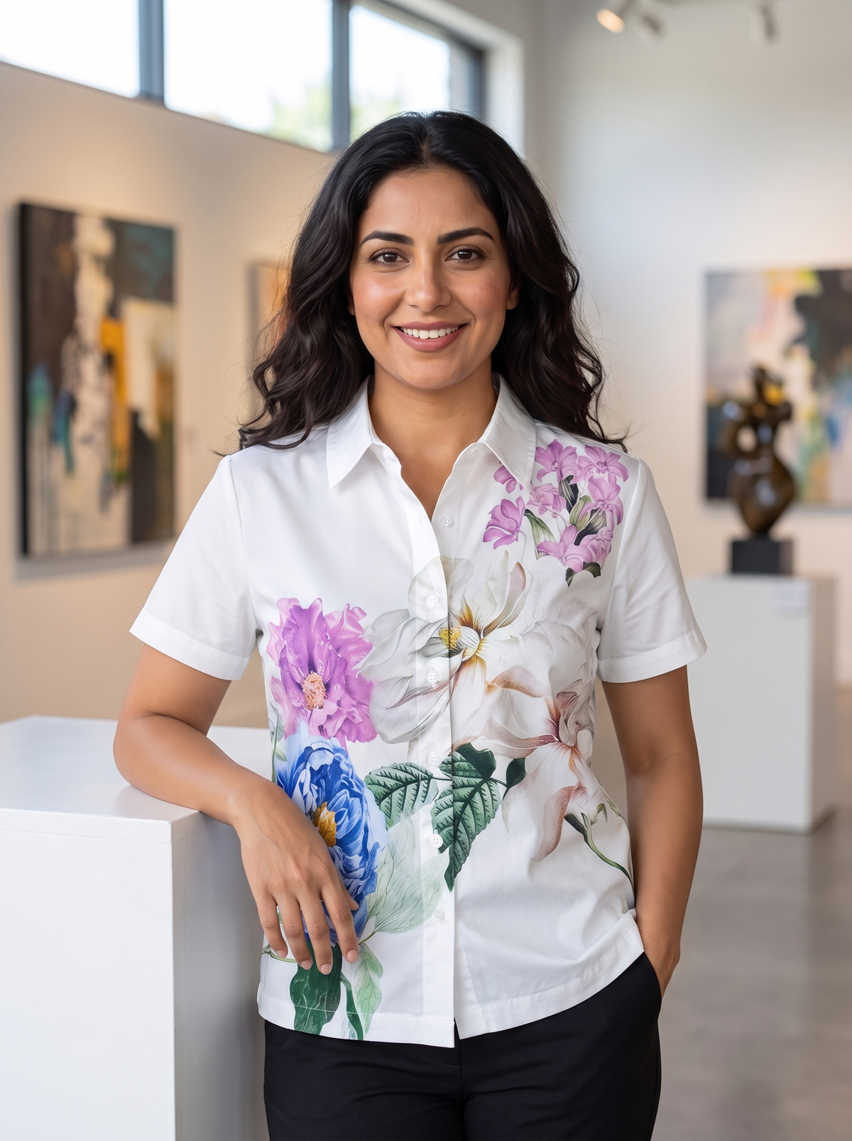 Women’s Floral Print Short-Sleeve Shirt – Casual Button-Down Summer Blouse