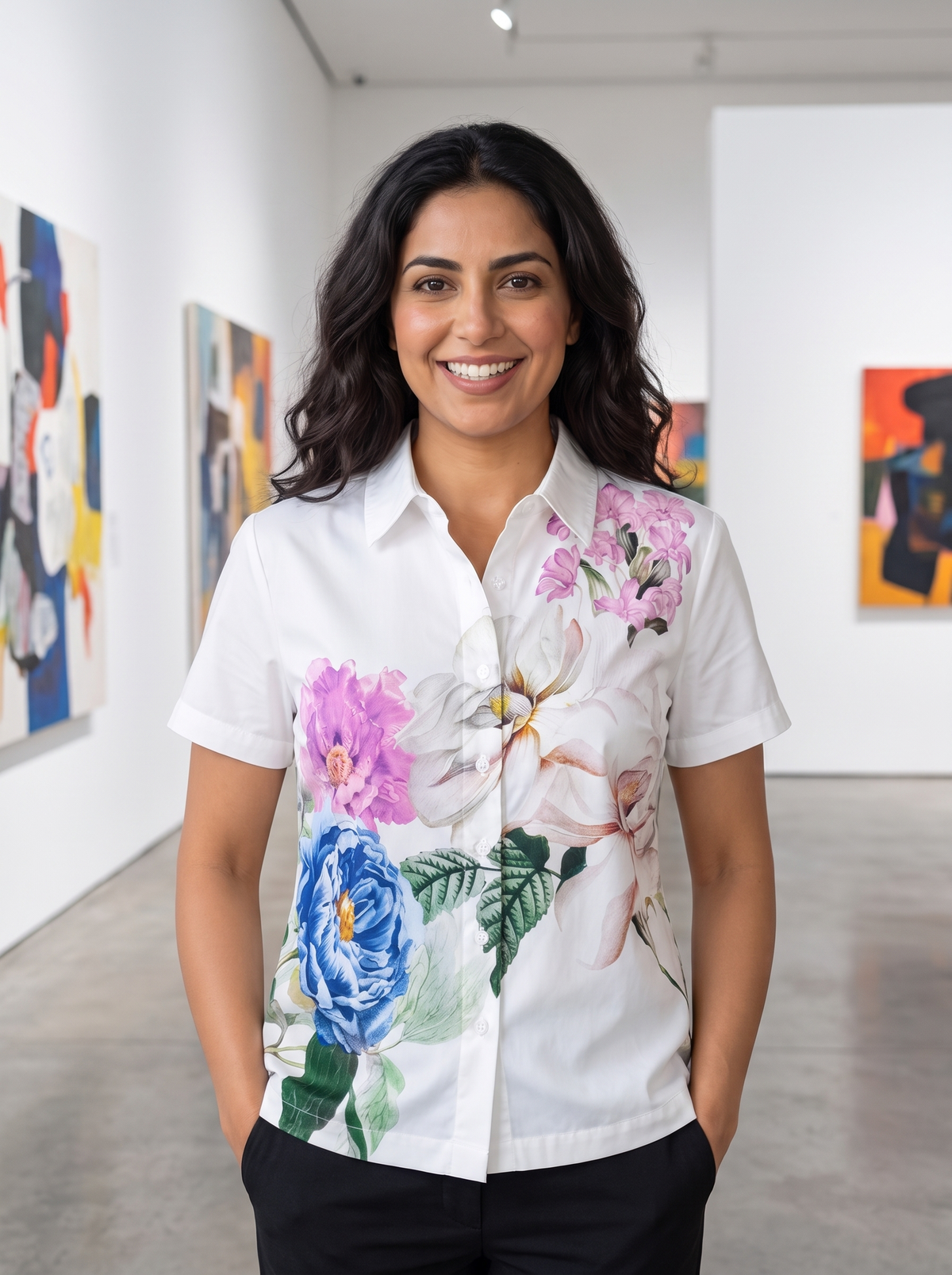 Women’s Floral Print Short-Sleeve Shirt – Casual Button-Down Summer Blouse