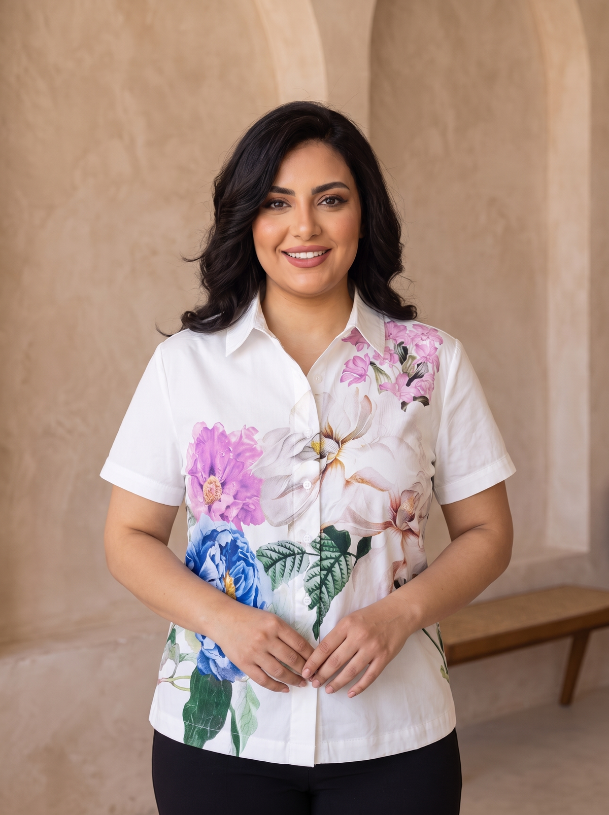 Women’s Floral Print Short-Sleeve Shirt – Casual Button-Down Summer Blouse