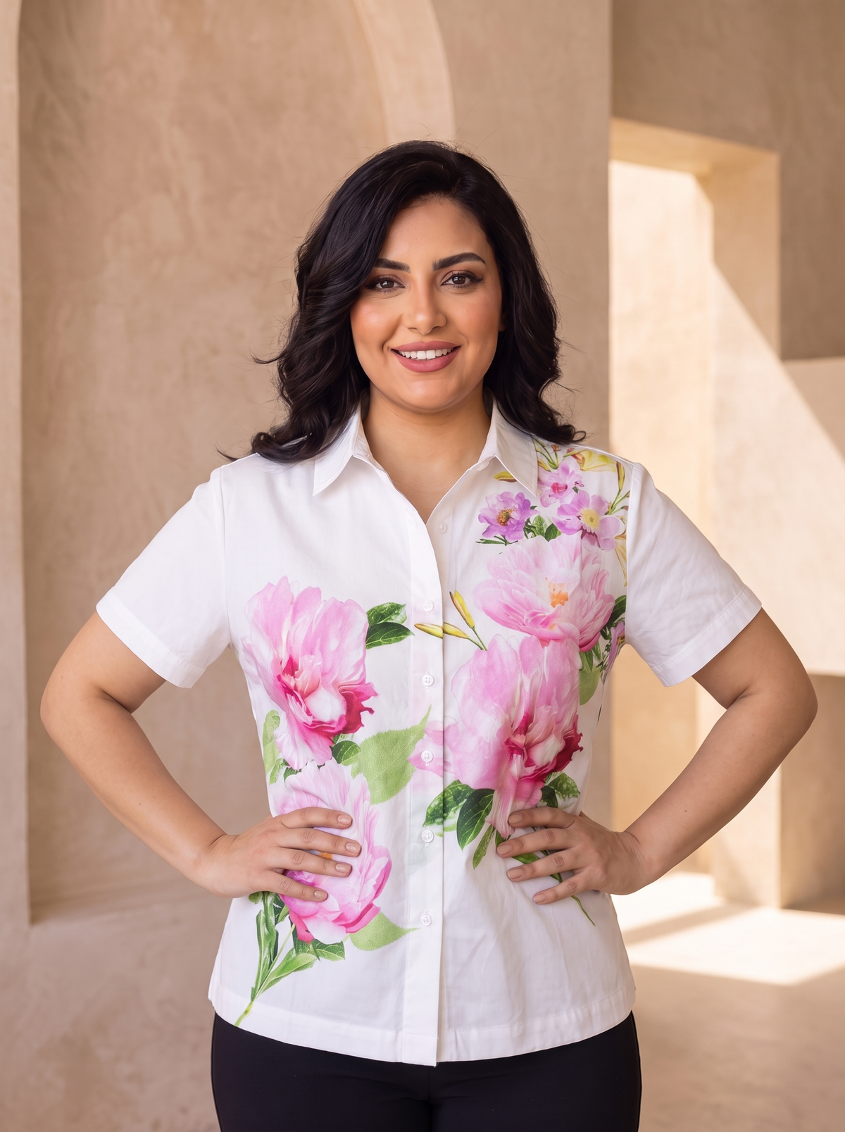 Women’s Floral Print Short-Sleeve Shirt – Casual Button-Down Summer Blouse