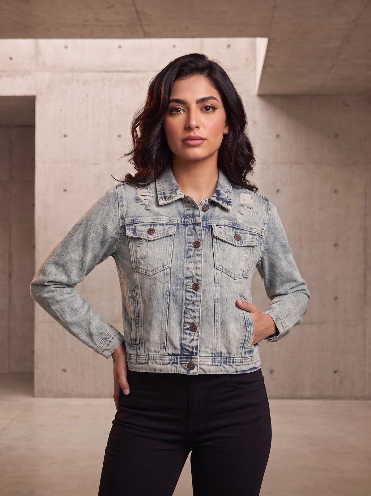 Women’s Light Wash Distressed Denim Jacket | Vintage Ripped Jean Jacket