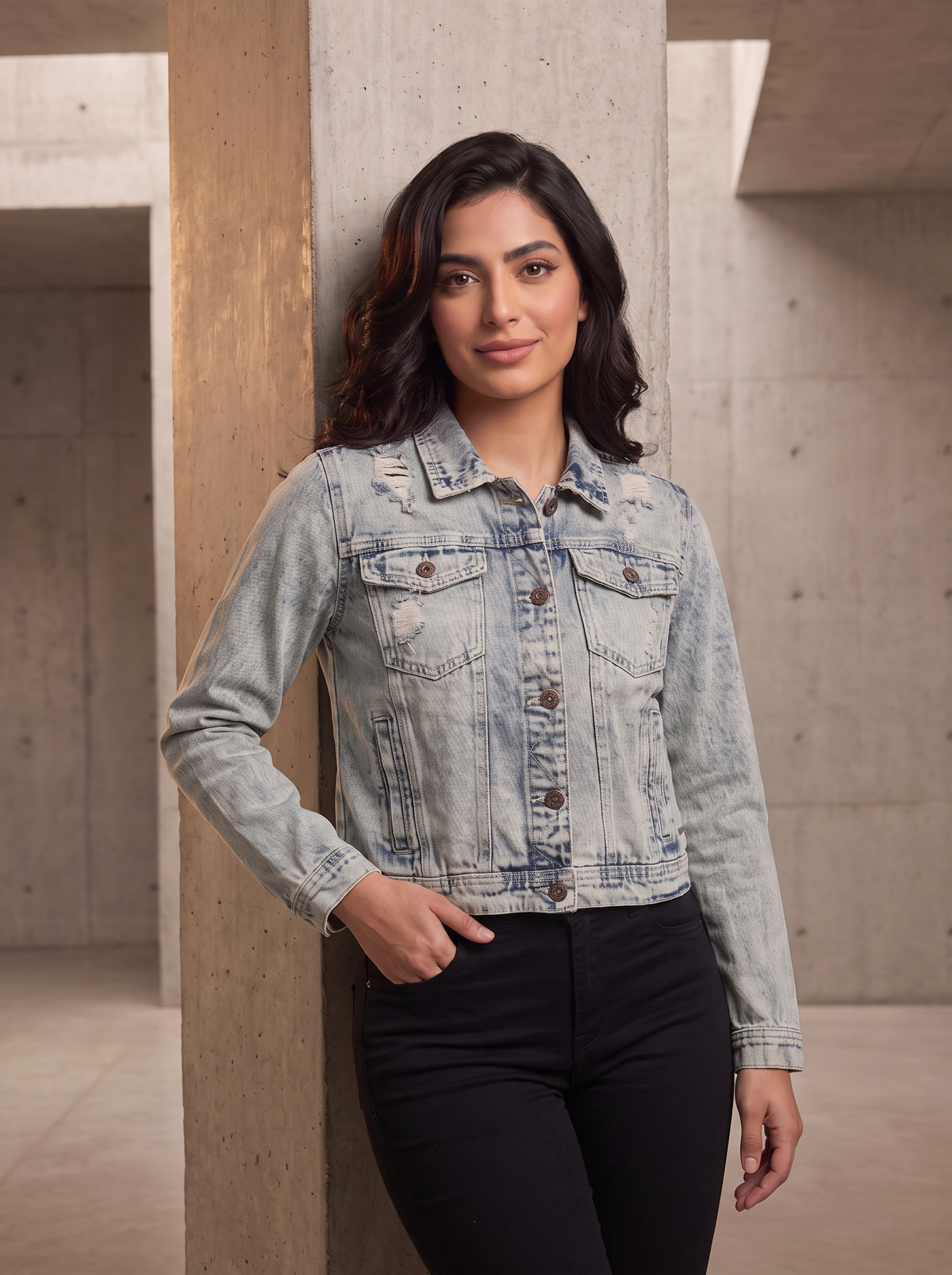 Women’s Light Wash Distressed Denim Jacket | Vintage Ripped Jean Jacket