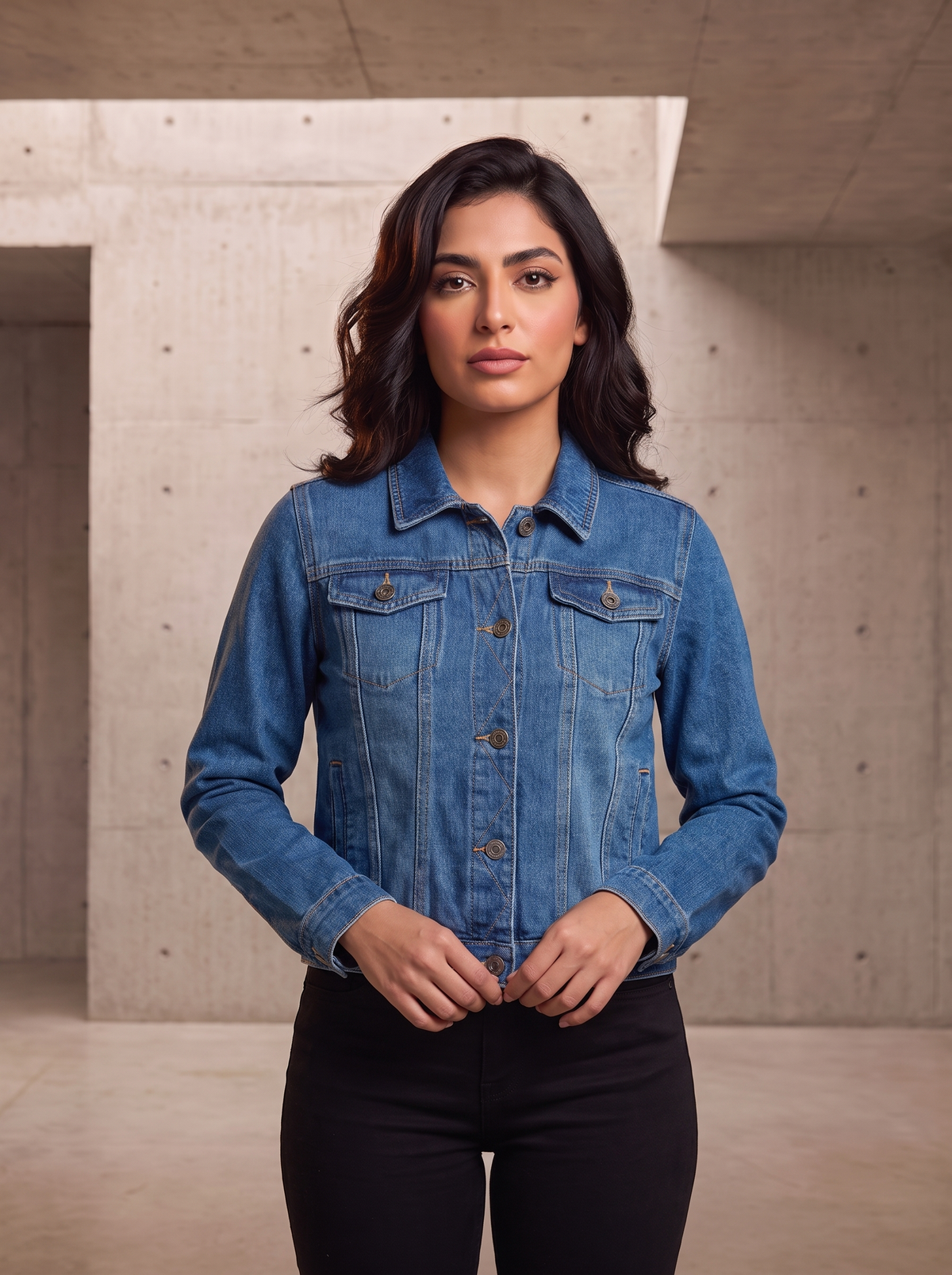 Women’s Fitted Medium Wash Denim Jacket | Casual Classic Jean Outerwear