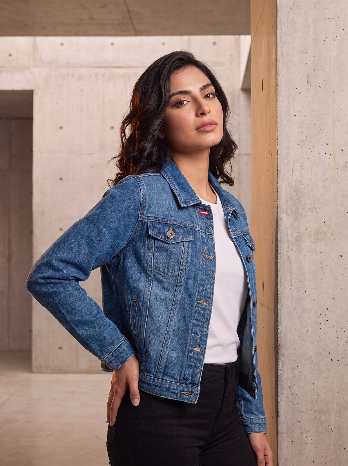 Women’s Fitted Medium Wash Denim Jacket | Casual Classic Jean Outerwear