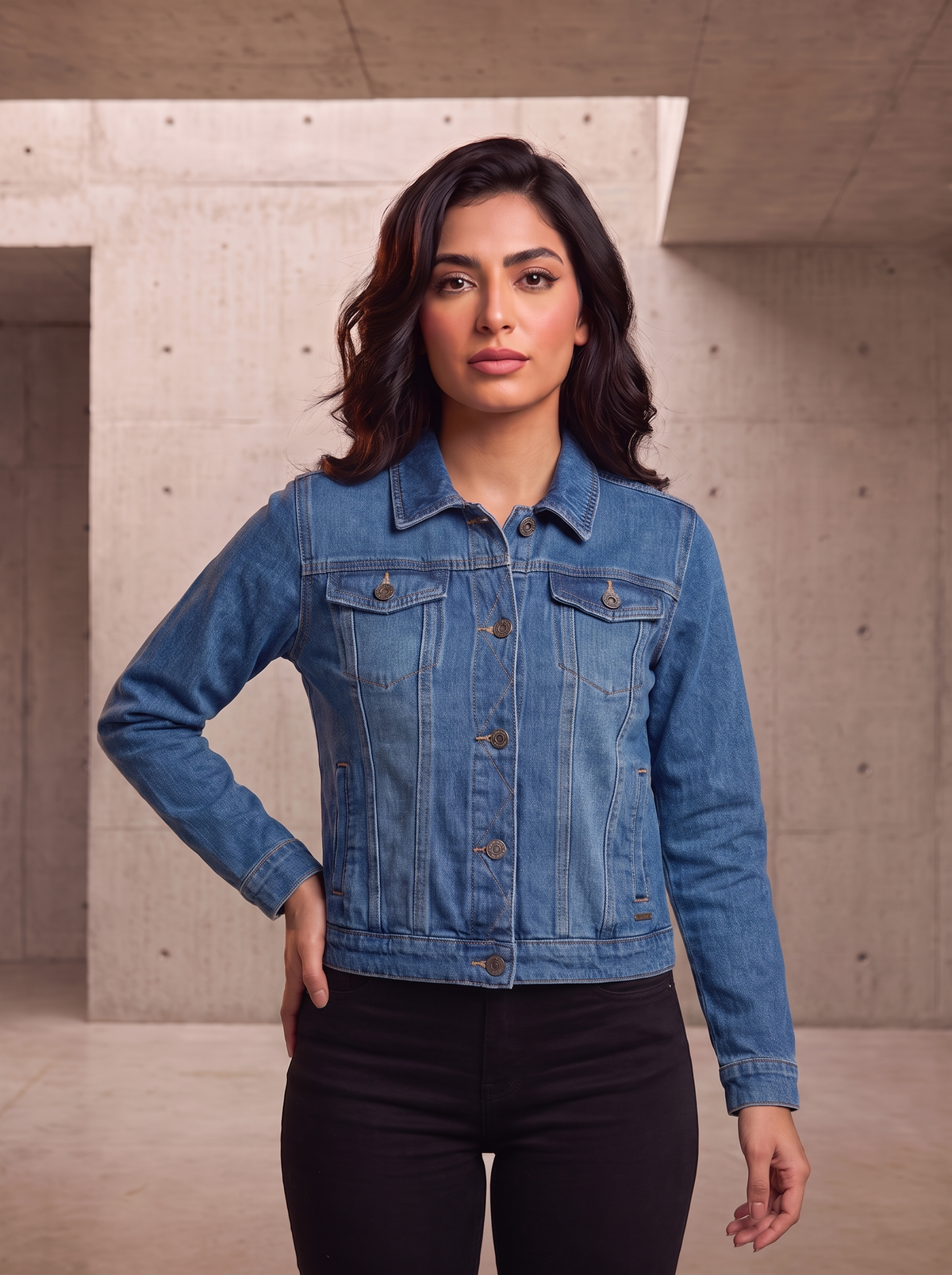 Women’s Fitted Medium Wash Denim Jacket | Casual Classic Jean Outerwear