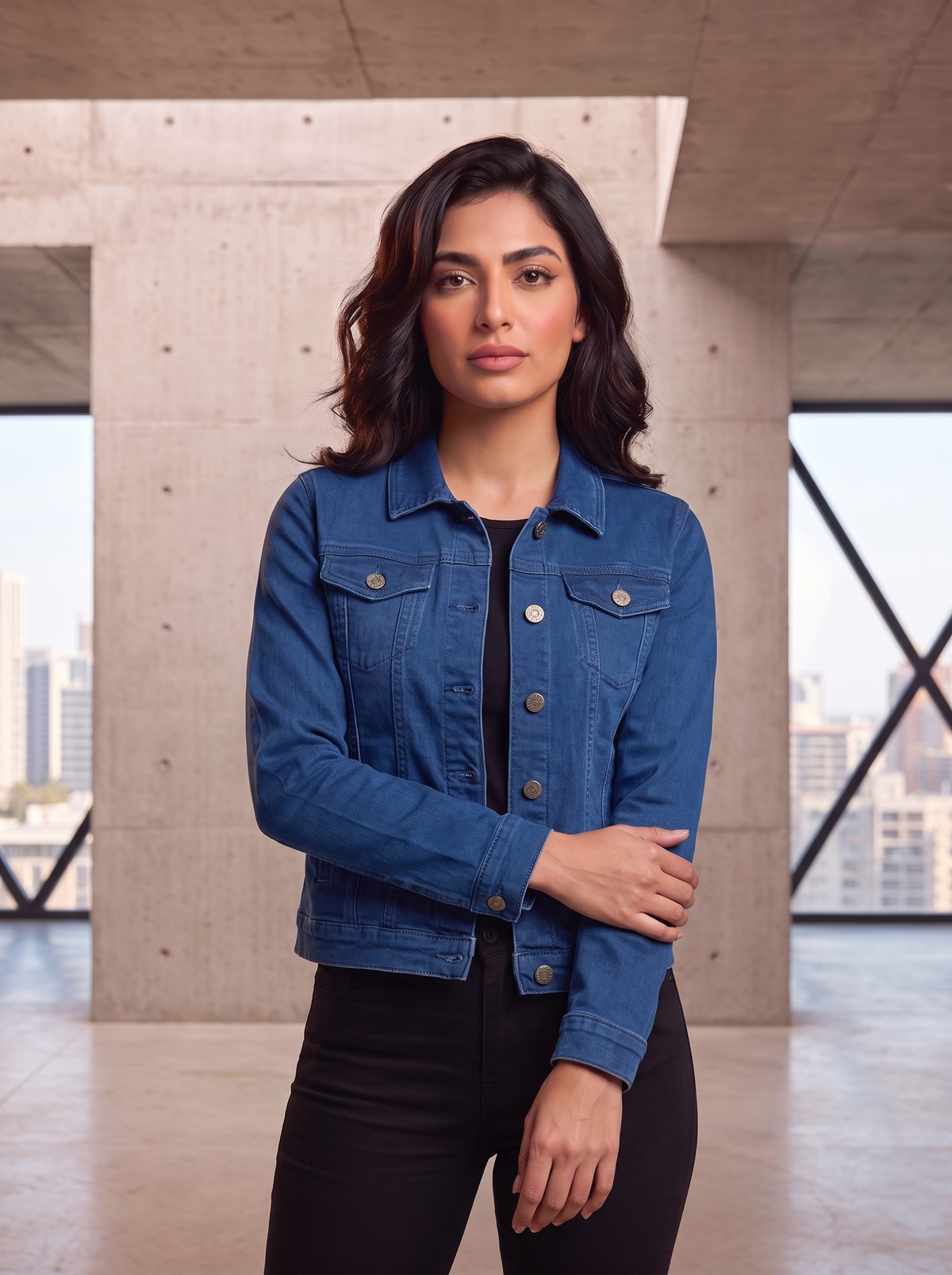 Women’s Classic Medium Wash Denim Jacket | Casual Fitted Jean Jacket