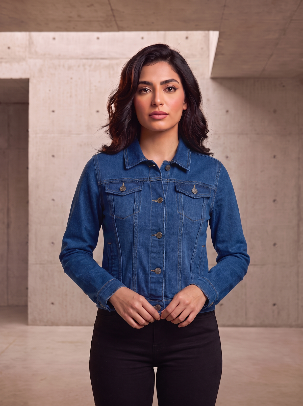 Women’s Classic Medium Wash Denim Jacket | Casual Fitted Jean Jacket