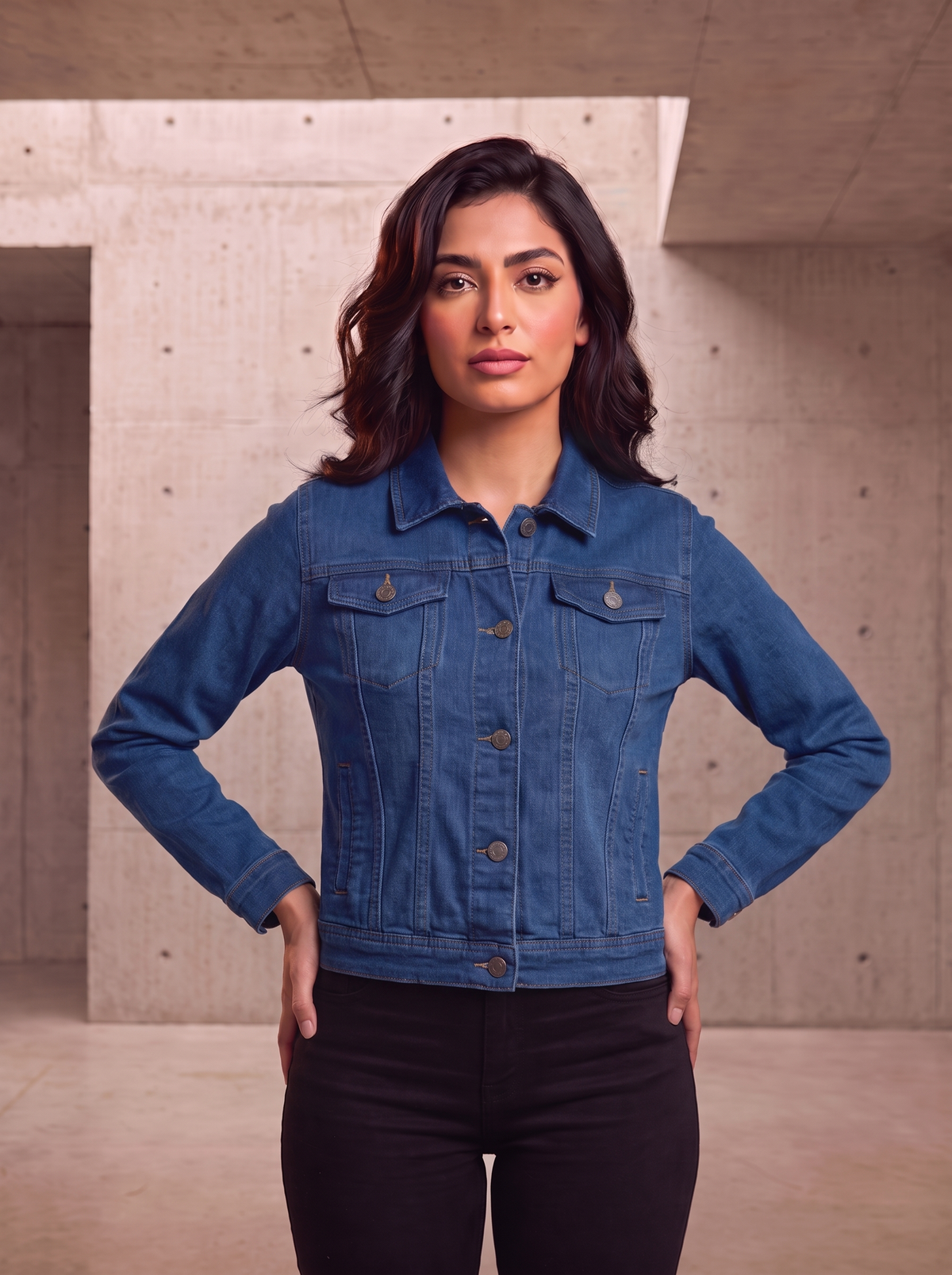 Women’s Classic Medium Wash Denim Jacket | Casual Fitted Jean Jacket