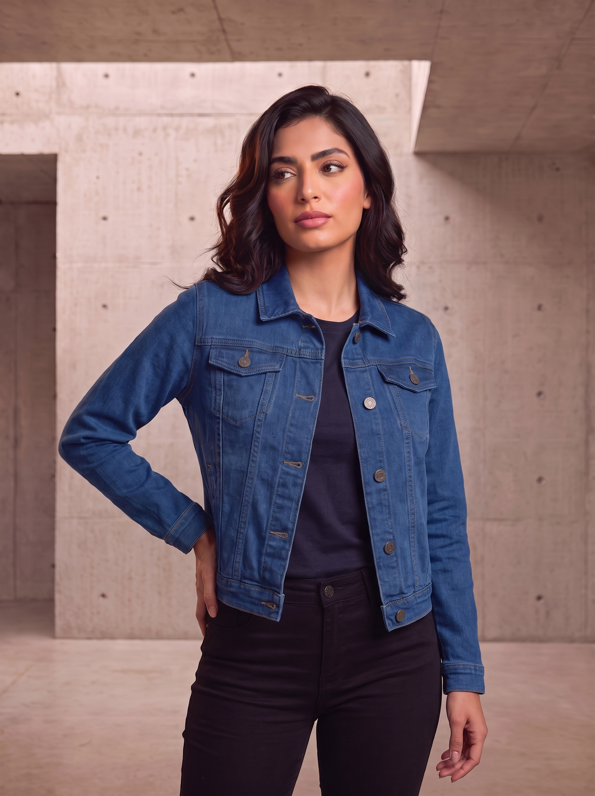 Women’s Classic Medium Wash Denim Jacket | Casual Fitted Jean Jacket