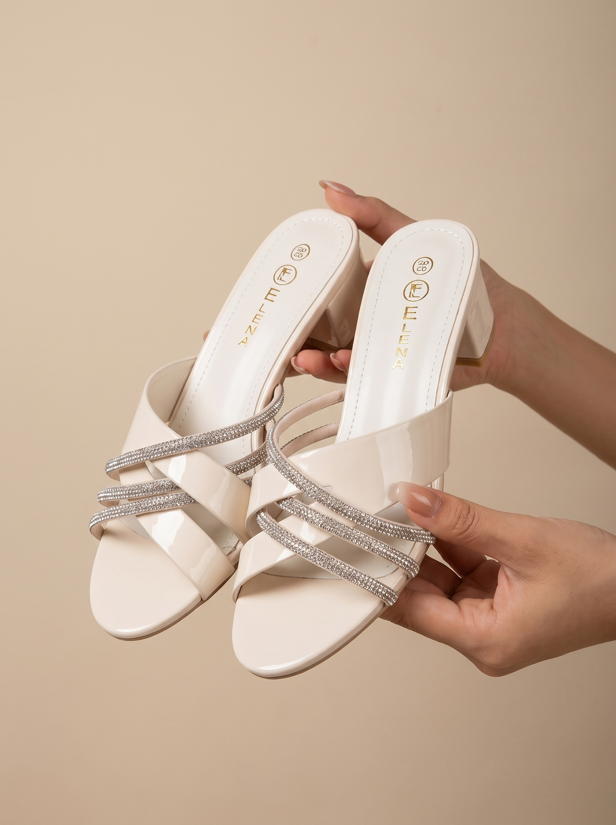 Women’s Rhinestone Strappy Heeled Mules – Elegant Open-Toe Party Sandals with Block Heel