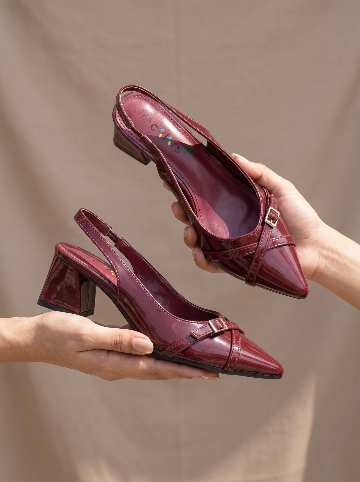 Women’s Pointed-Toe Buckle-Strap Slingback Heels – Elegant Patent Block Heel Dress Pumps