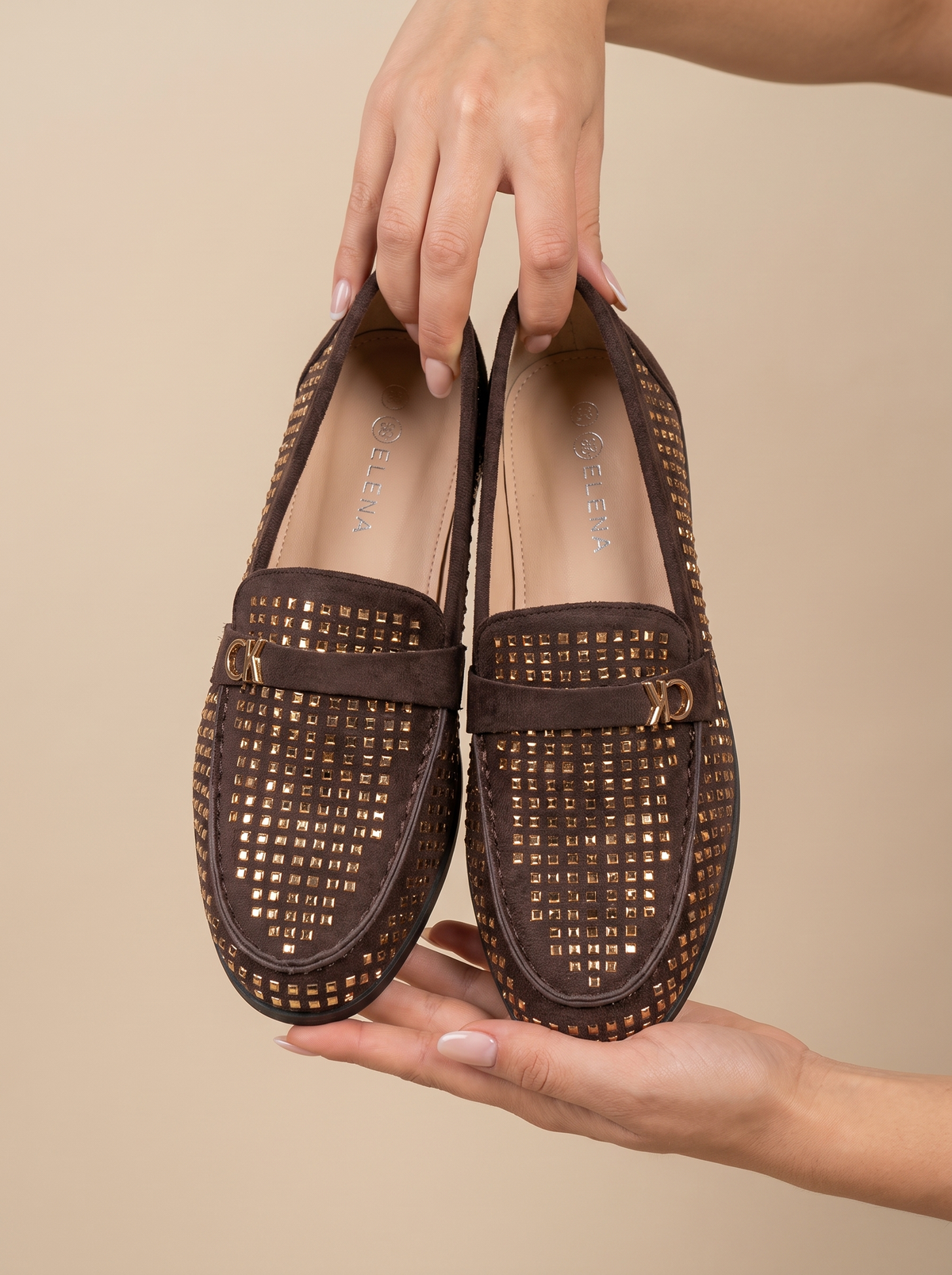 Women's Studded Suede Penny Loafers - Embellished Flat Slip-On Shoes