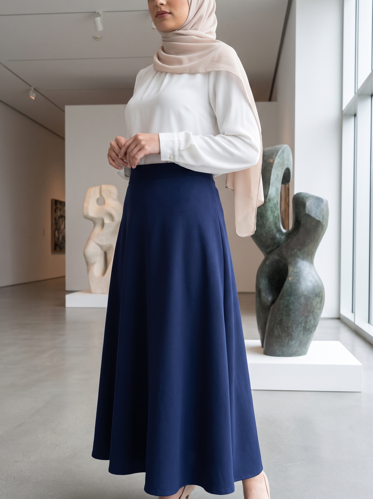 Women’s Elegant High-Waisted A-Line Maxi Skirt – Flowing Modest Long Skirt