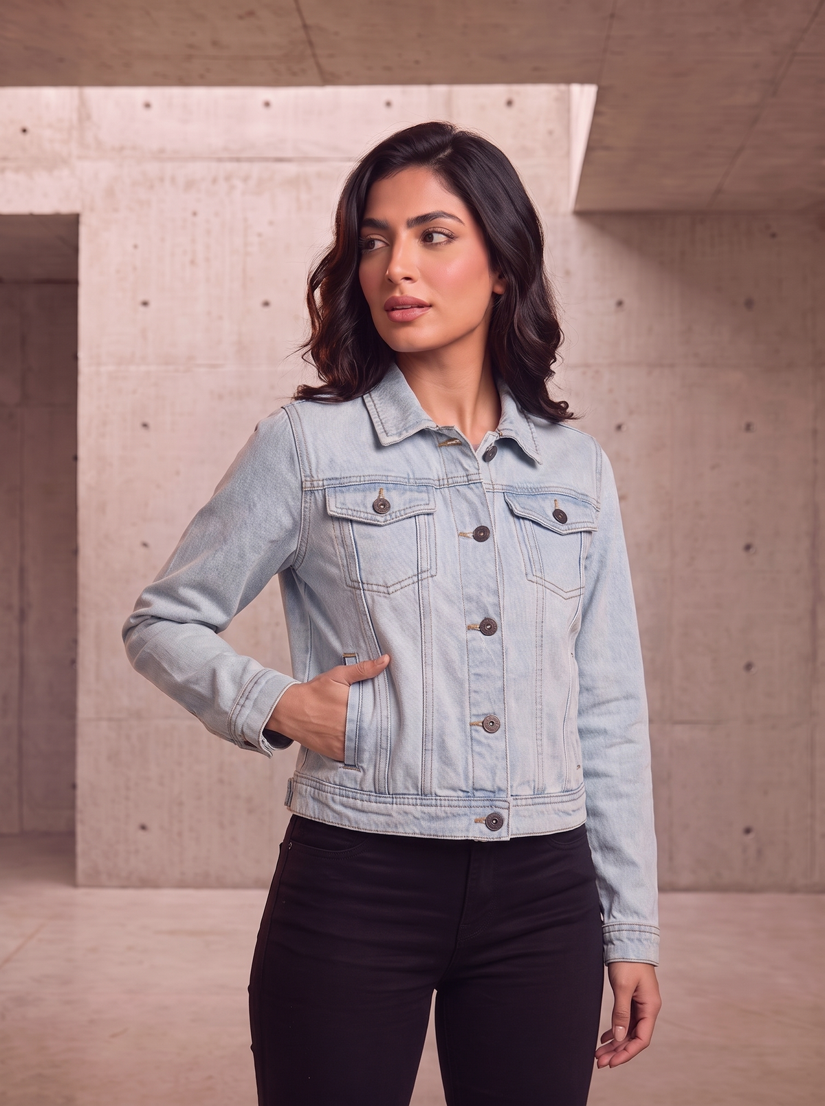 Women’s Fitted Medium Wash Denim Jacket | Casual Classic Jean Outerwear