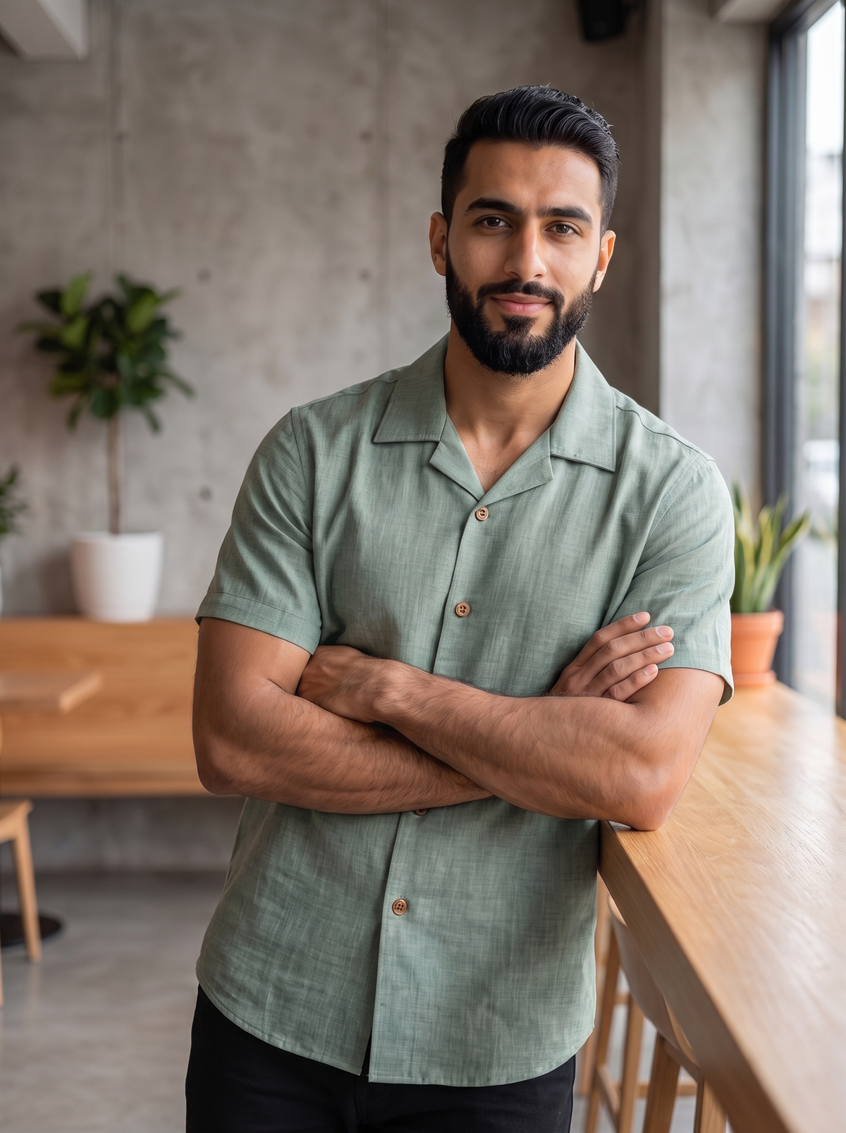 Men’s Short-Sleeve Linen-Blend Resort Shirt – Lightweight Cuban Collar Casual Button-Down