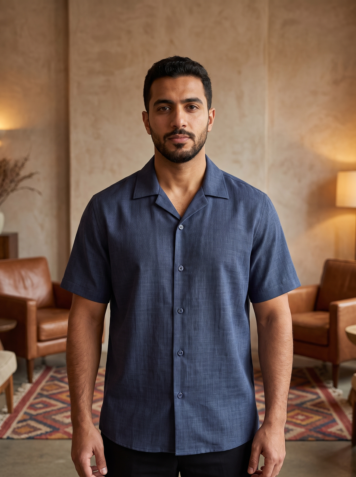 Men’s Short-Sleeve Linen-Blend Resort Shirt – Lightweight Cuban Collar Casual Button-Down