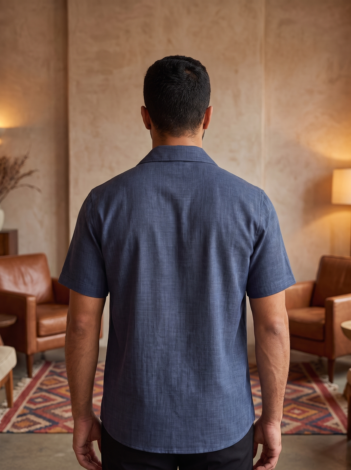 Men’s Short-Sleeve Linen-Blend Resort Shirt – Lightweight Cuban Collar Casual Button-Down
