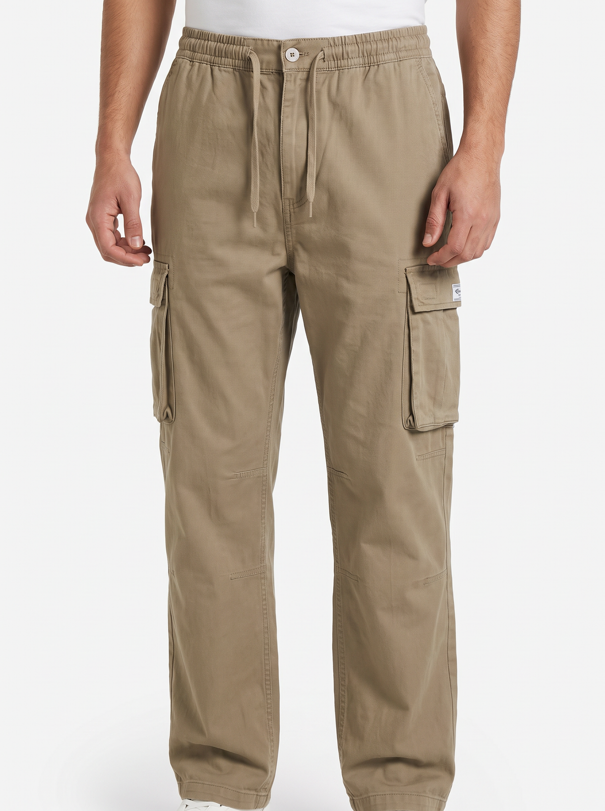 Men’s Relaxed Fit Cotton Drawstring Cargo Pants – Khaki / Tan