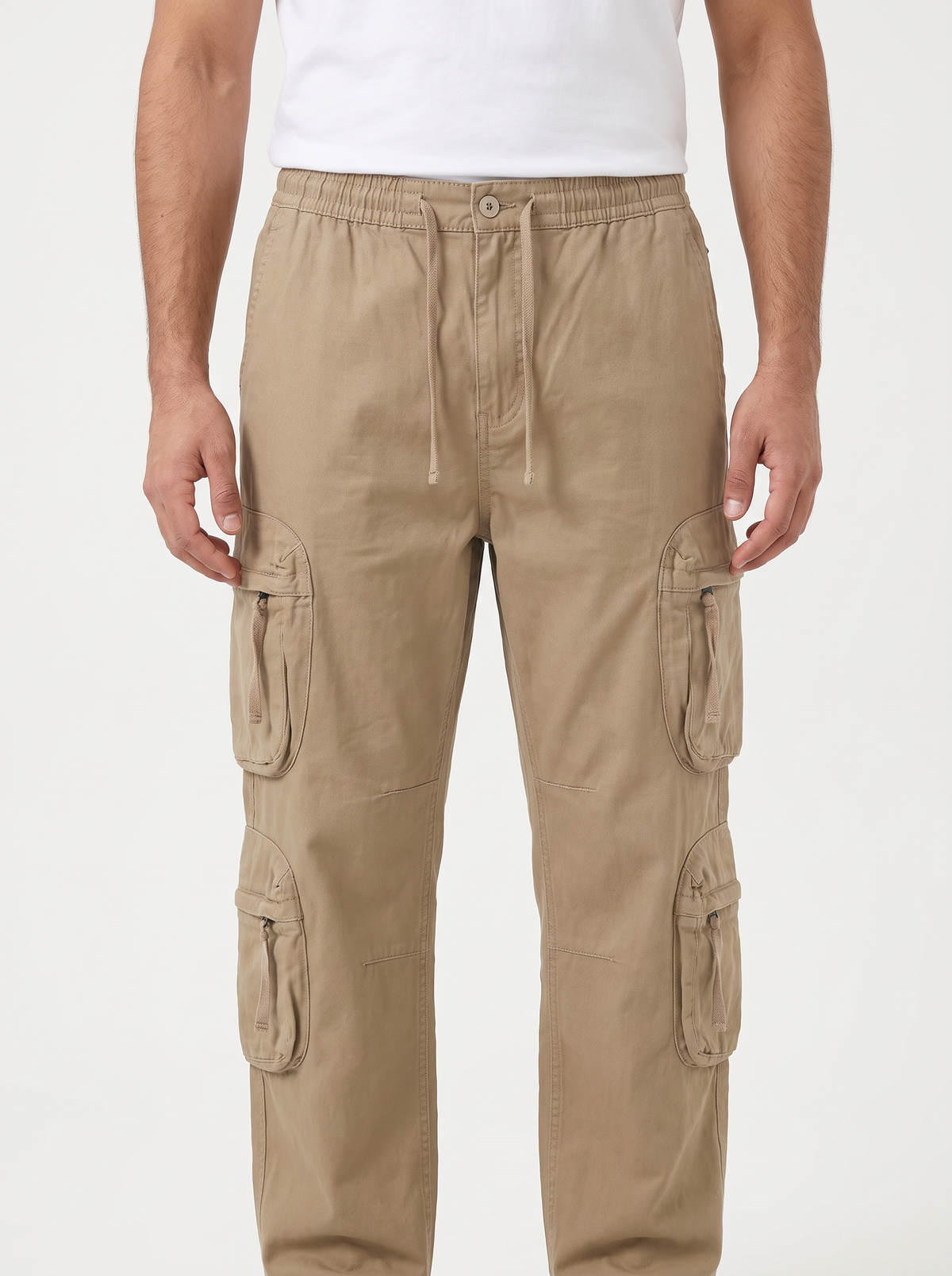 Men’s Multi-Pocket Tactical Utility Cargo Pants – Charcoal Light Black & Khaki