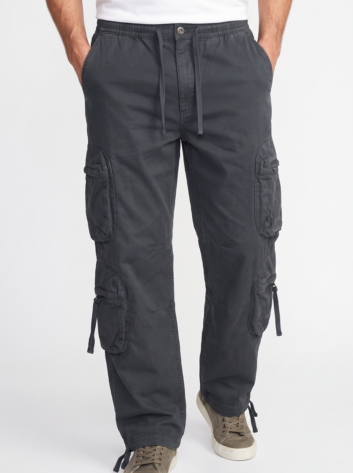 Men’s Multi-Pocket Tactical Utility Cargo Pants – Charcoal Light Black & Khaki