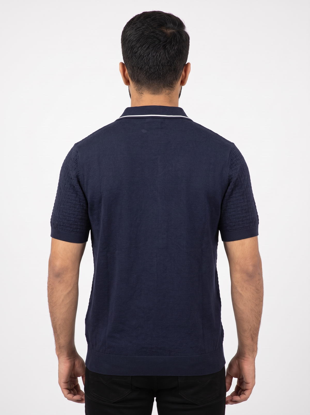 Men’s Short-Sleeve Knit Polo Shirt – Textured Jacquard Pattern