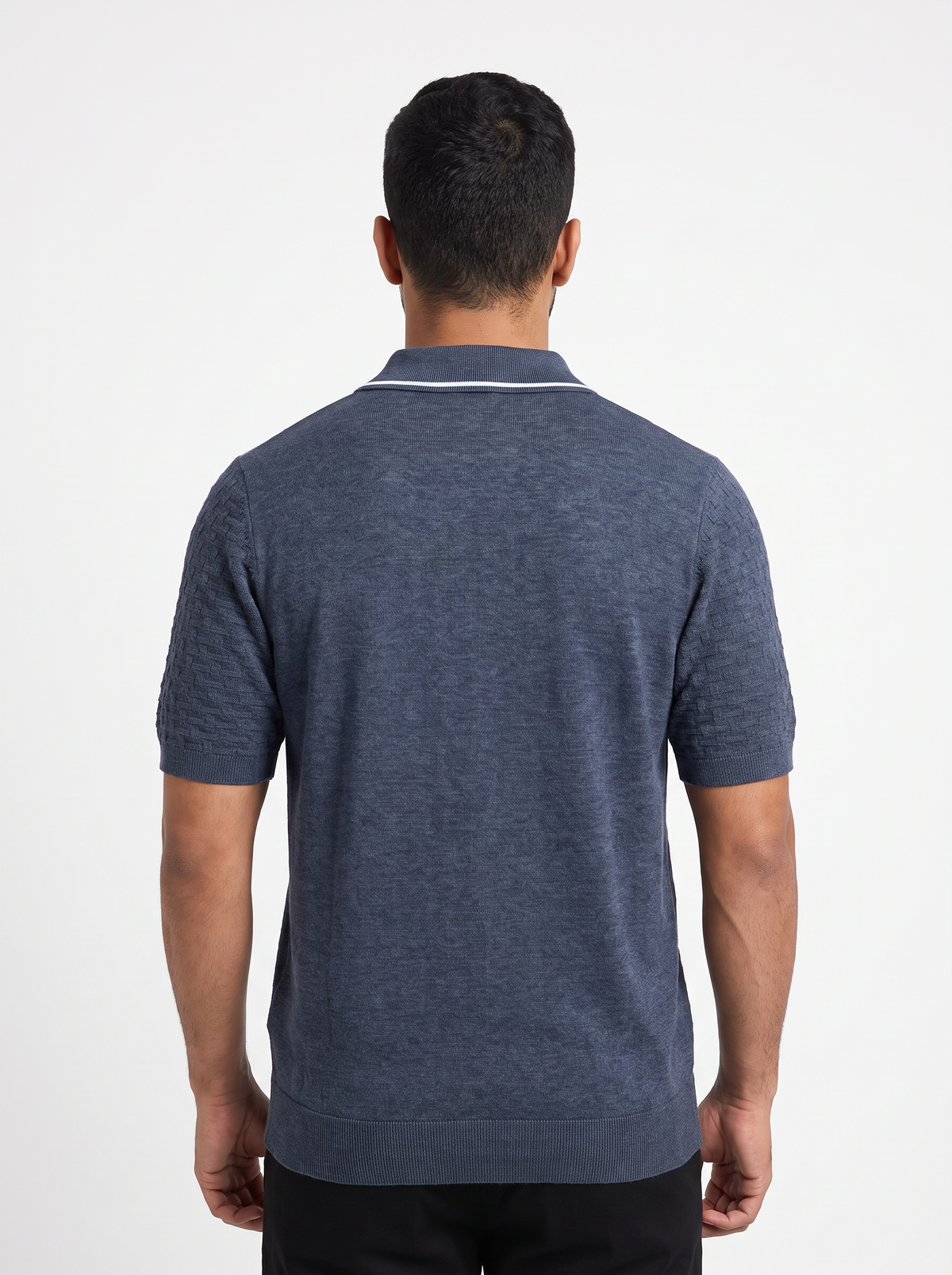 Men’s Short-Sleeve Knit Polo Shirt – Textured Jacquard Pattern