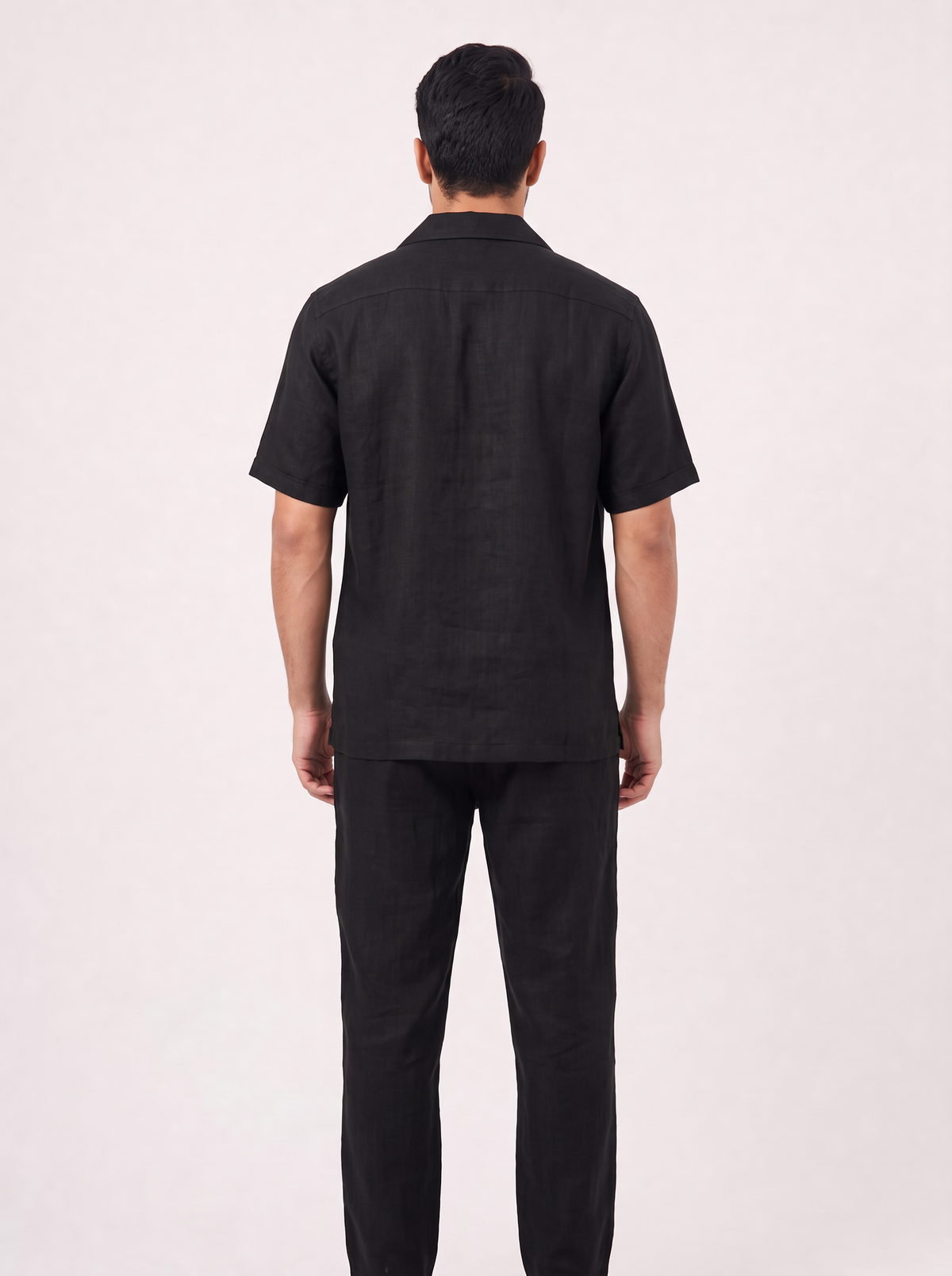 Men’s 2-Piece Linen-Feel Short-Sleeve Loungewear Set – Button-Down Camp Shirt & Drawstring Trousers