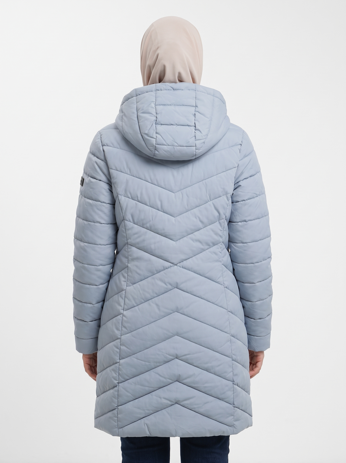 Women’s Long Hooded Puffer Coat – Chevron Quilted Winter Jacket