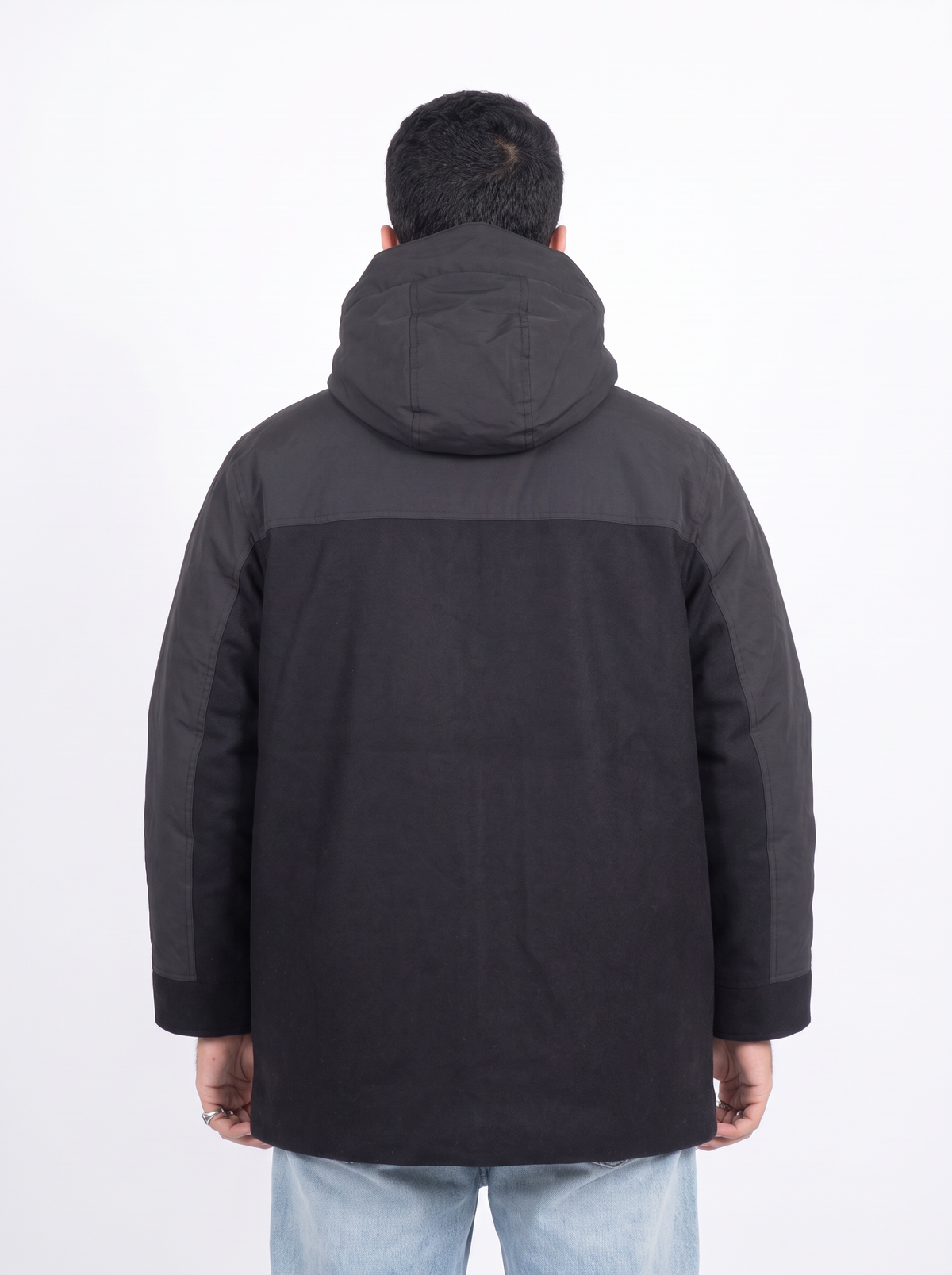 Men’s Colorblock Hooded Winter Parka – Charcoal Grey & Black