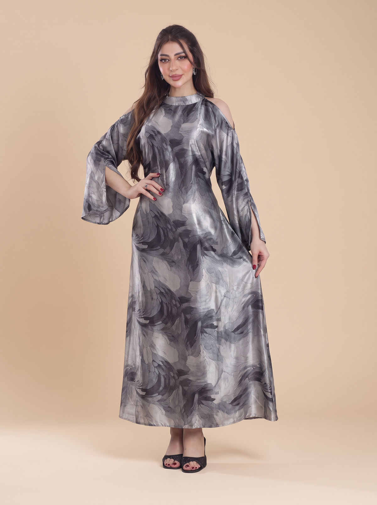 Finelook Luxury Floral Maxi Dress – Modest Long Sleeve Belted Evening Dress