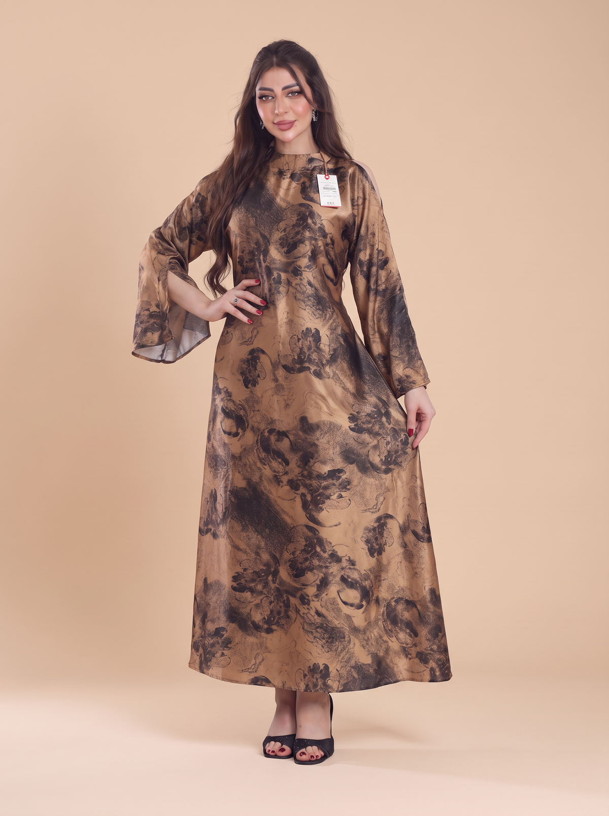 Finelook Luxury Floral Maxi Dress – Modest Long Sleeve Belted Evening Dress