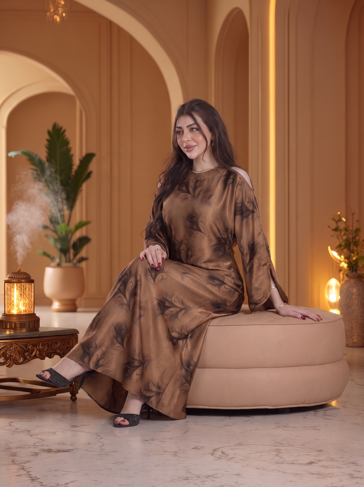Finelook Luxury Floral Maxi Dress – Modest Long Sleeve Belted Evening Dress