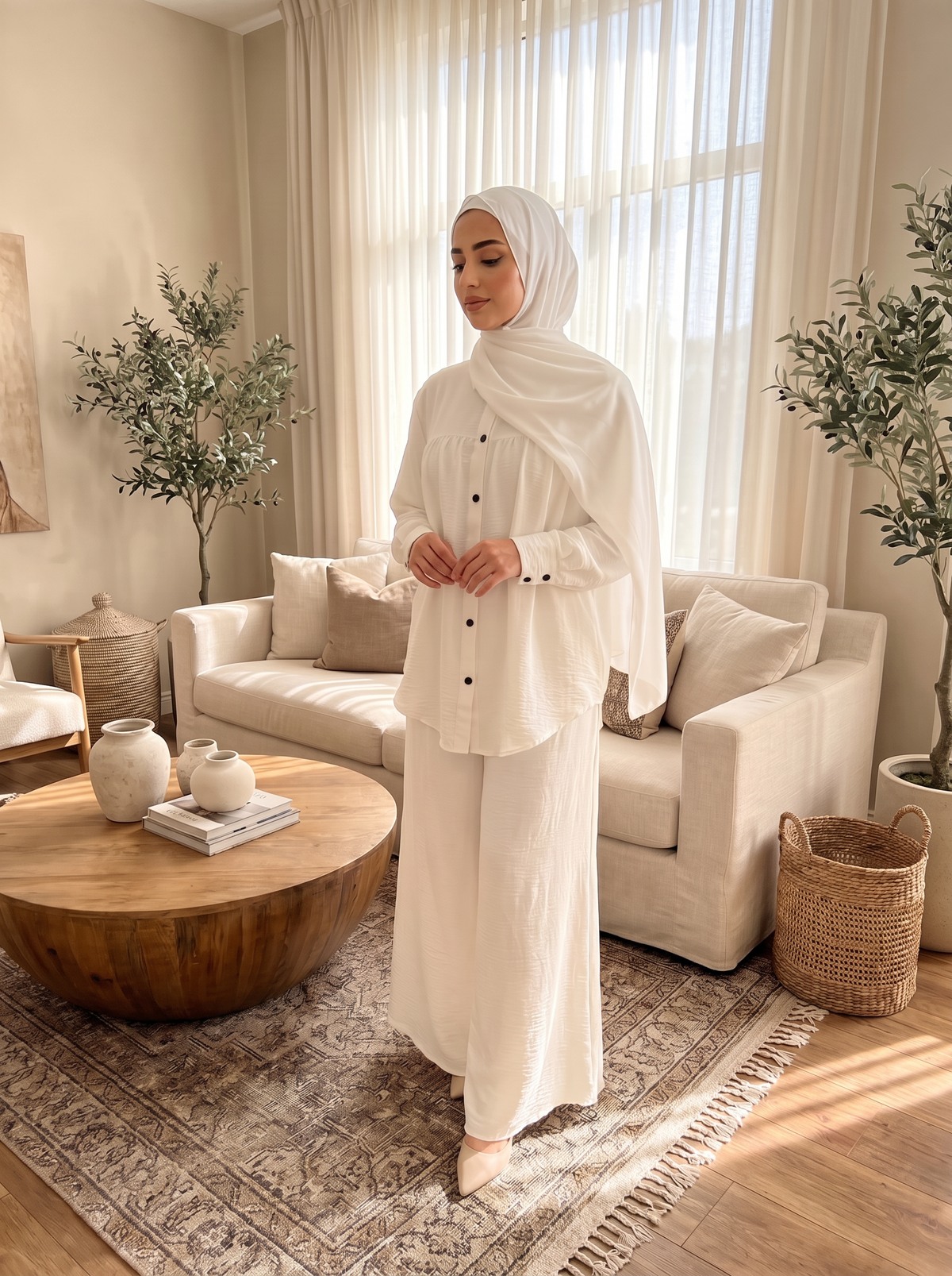 Chic Two-Piece Modest Tunic & Wide-Leg Trouser Set
