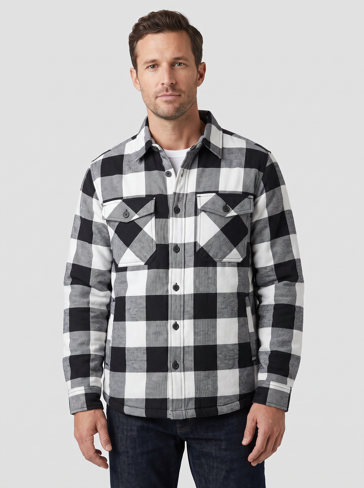 Men's Plaid checkered Button-Down Jacket – Insulated Padded Winter Outerwear