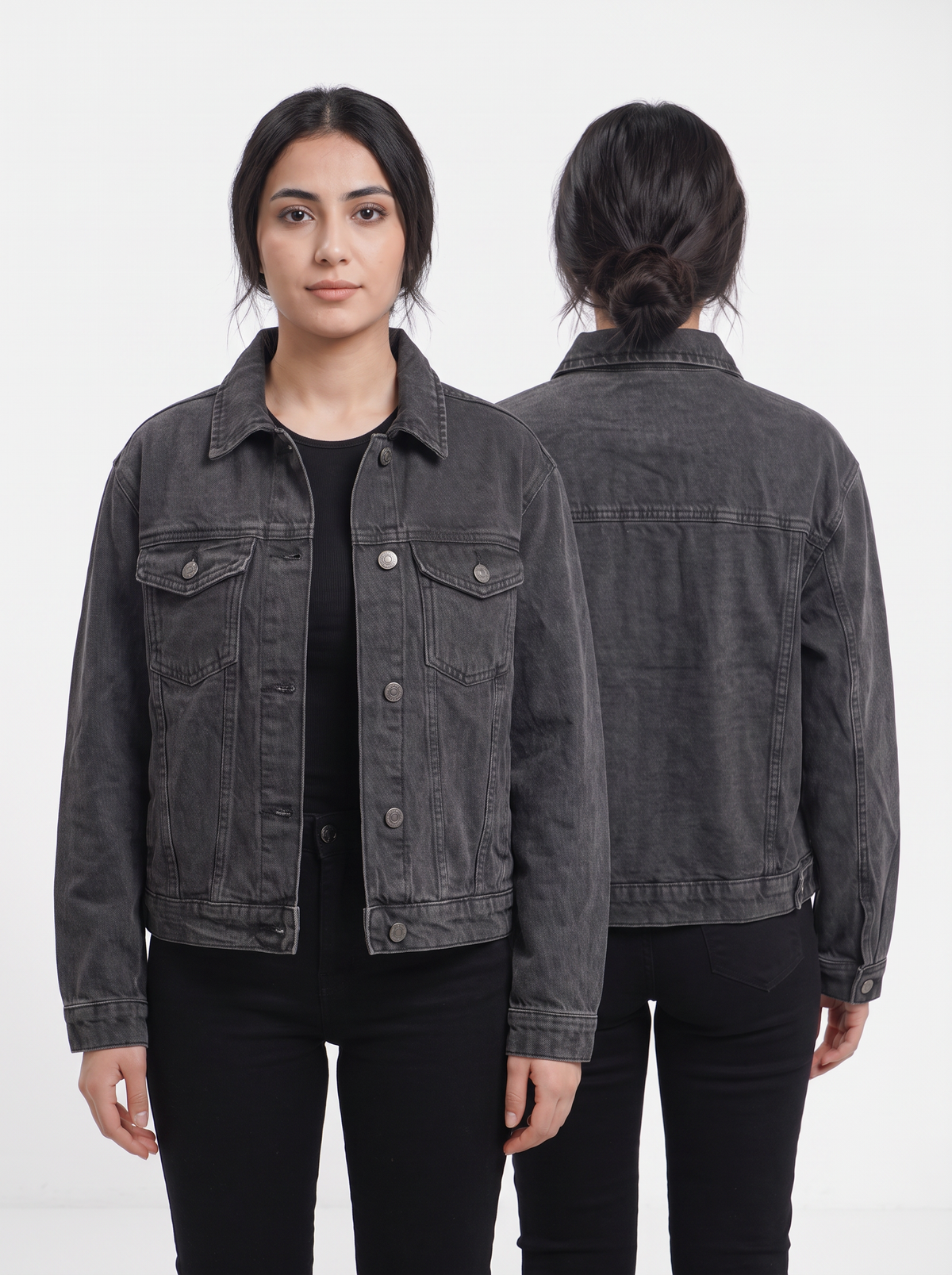 Women's Drop-Shoulder Denim Trucker Jacket – Classic Cotton Jean Jacket