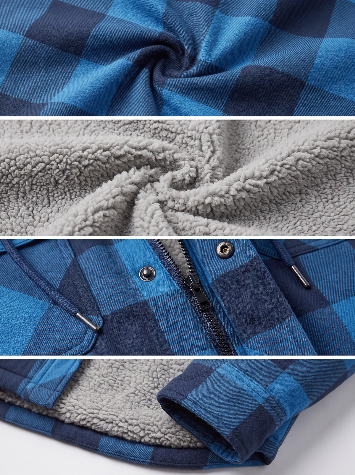 Men's Sherpa-Lined Flannel Hoodie Jacket – Heavyweight Plaid Zip-Up Workwear Shacket