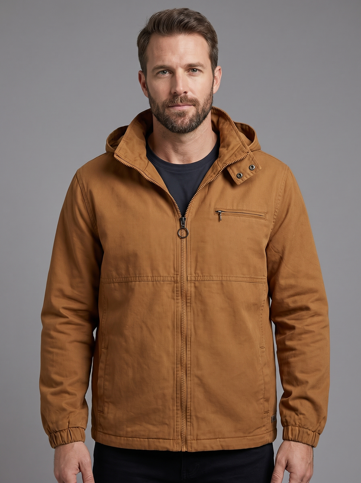 Men’s Casual Hooded Jacket – Classic Full-Zip Outerwear