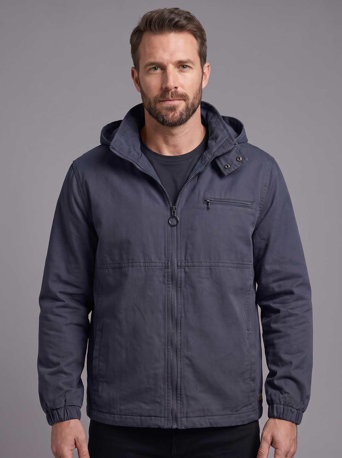 Men’s Casual Hooded Jacket – Classic Full-Zip Outerwear