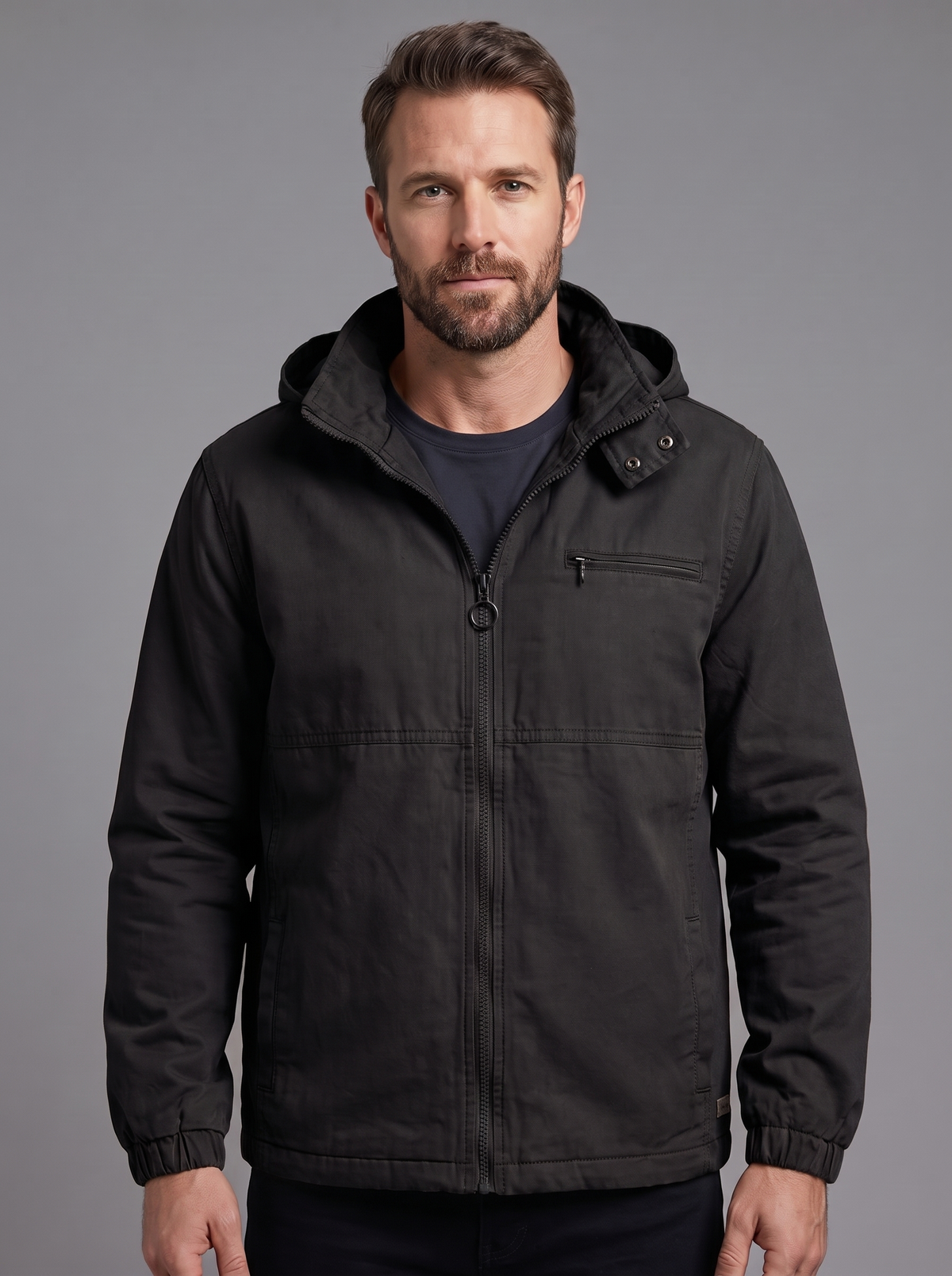 Men’s Casual Hooded Jacket – Classic Full-Zip Outerwear