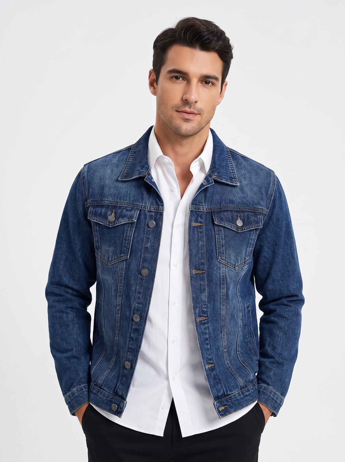 Men’s Classic Blue Denim Jacket – Vintage Washed Trucker Outerwear