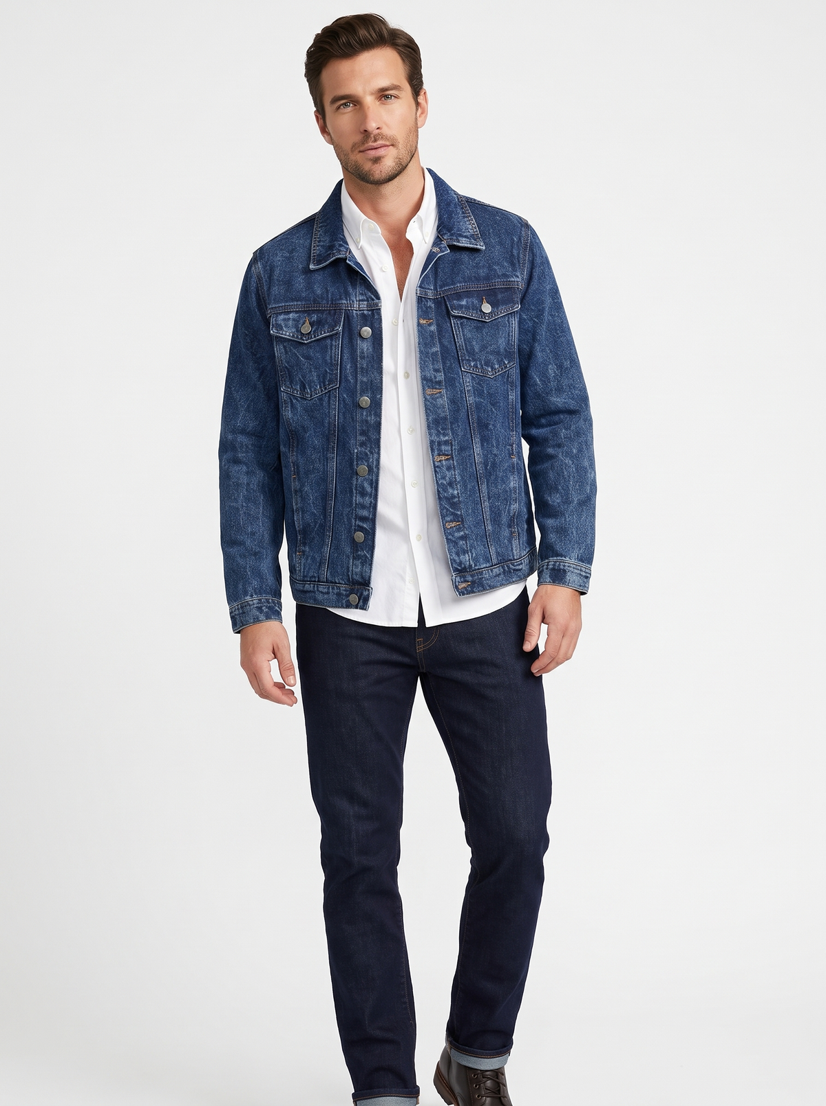 Men’s Classic Blue Denim Jacket – Vintage Washed Trucker Outerwear