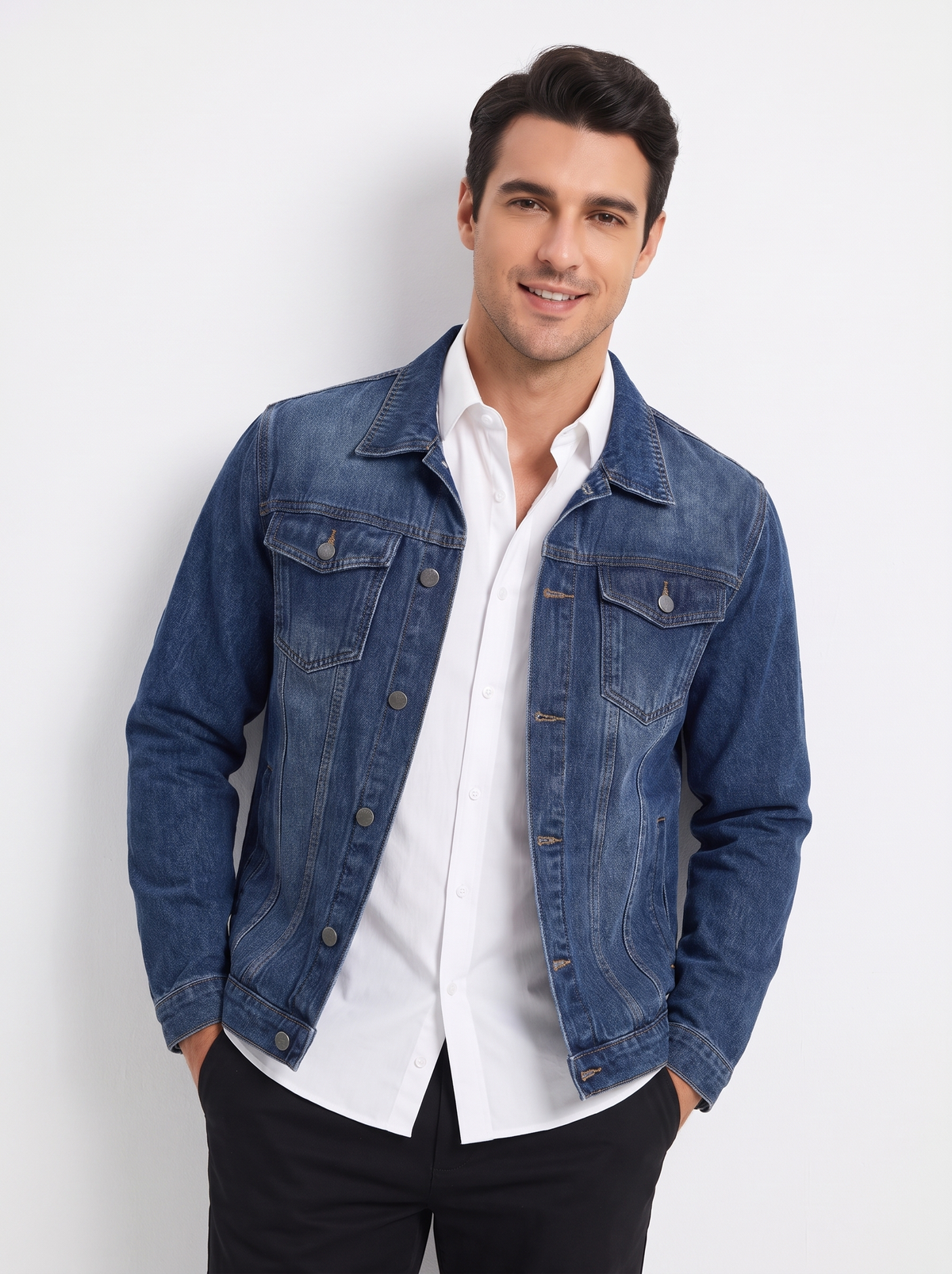 Men’s Classic Blue Denim Jacket – Vintage Washed Trucker Outerwear