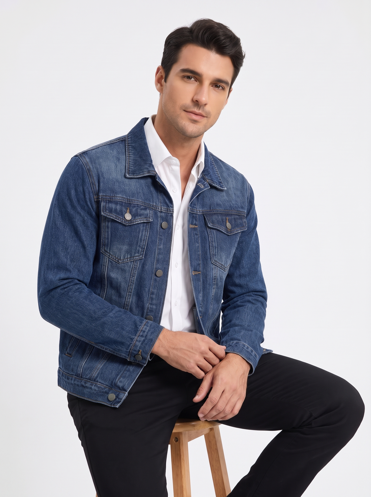 Men’s Classic Blue Denim Jacket – Vintage Washed Trucker Outerwear