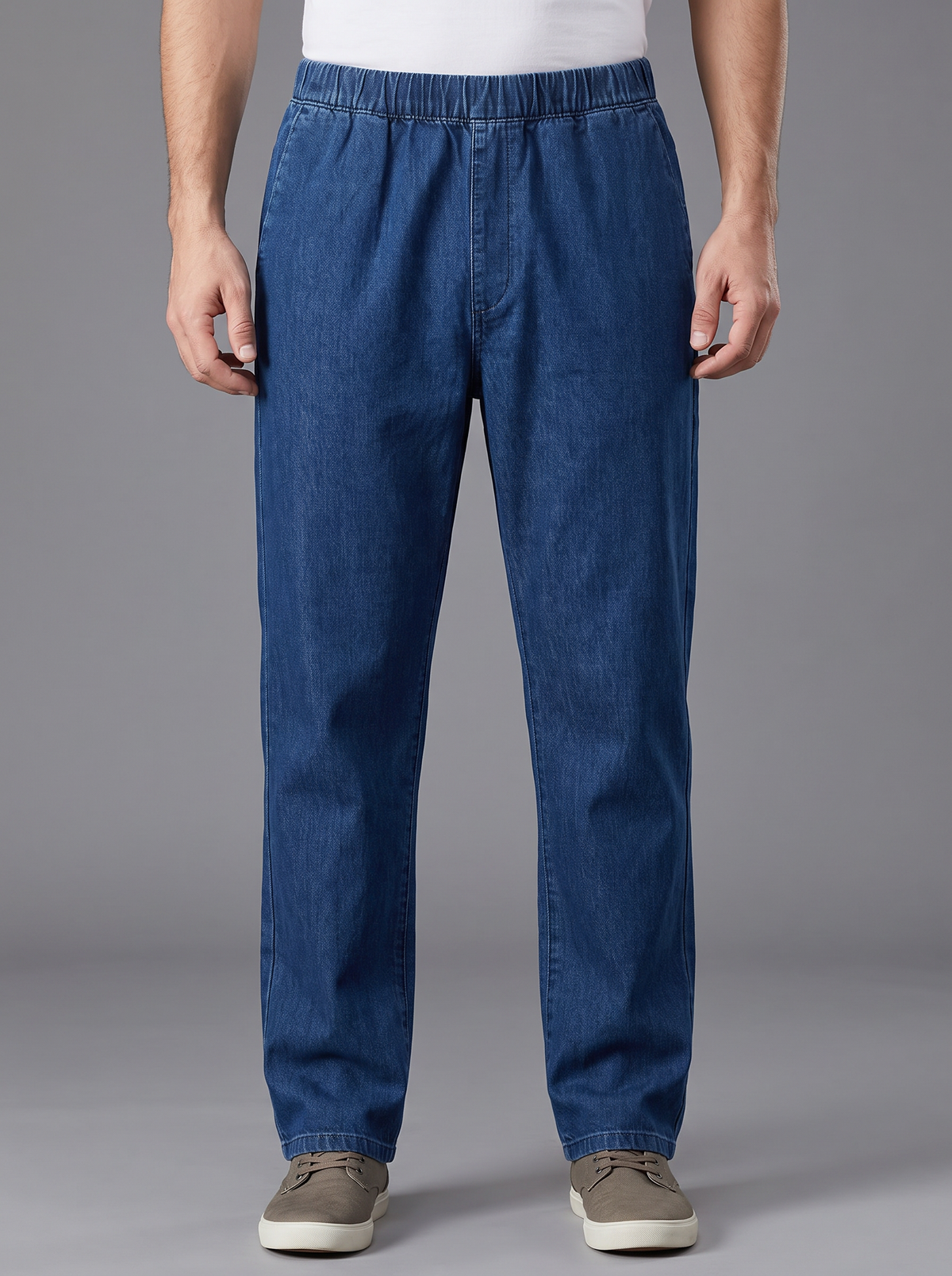 Men’s Relaxed Fit Elastic Waistband Denim Trousers – Dark Blue & Medium Blue